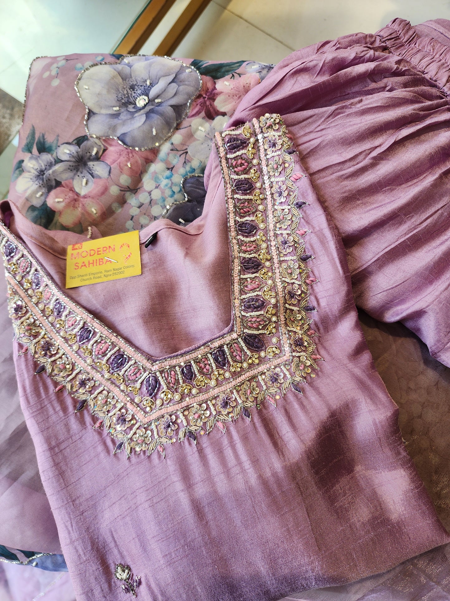 Pink Embroided straight cut suit