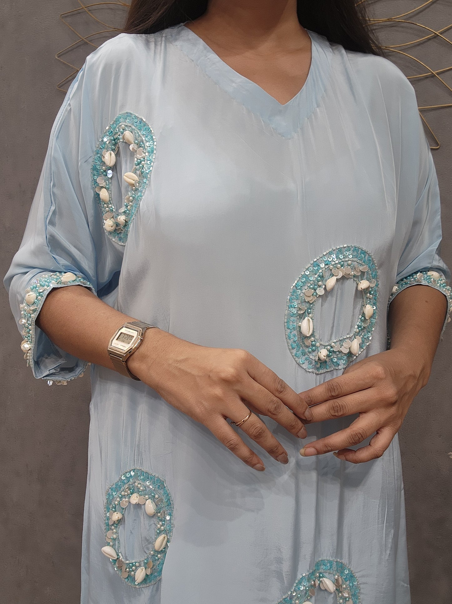 Nude blue Embroided crepe baggy co-ord set