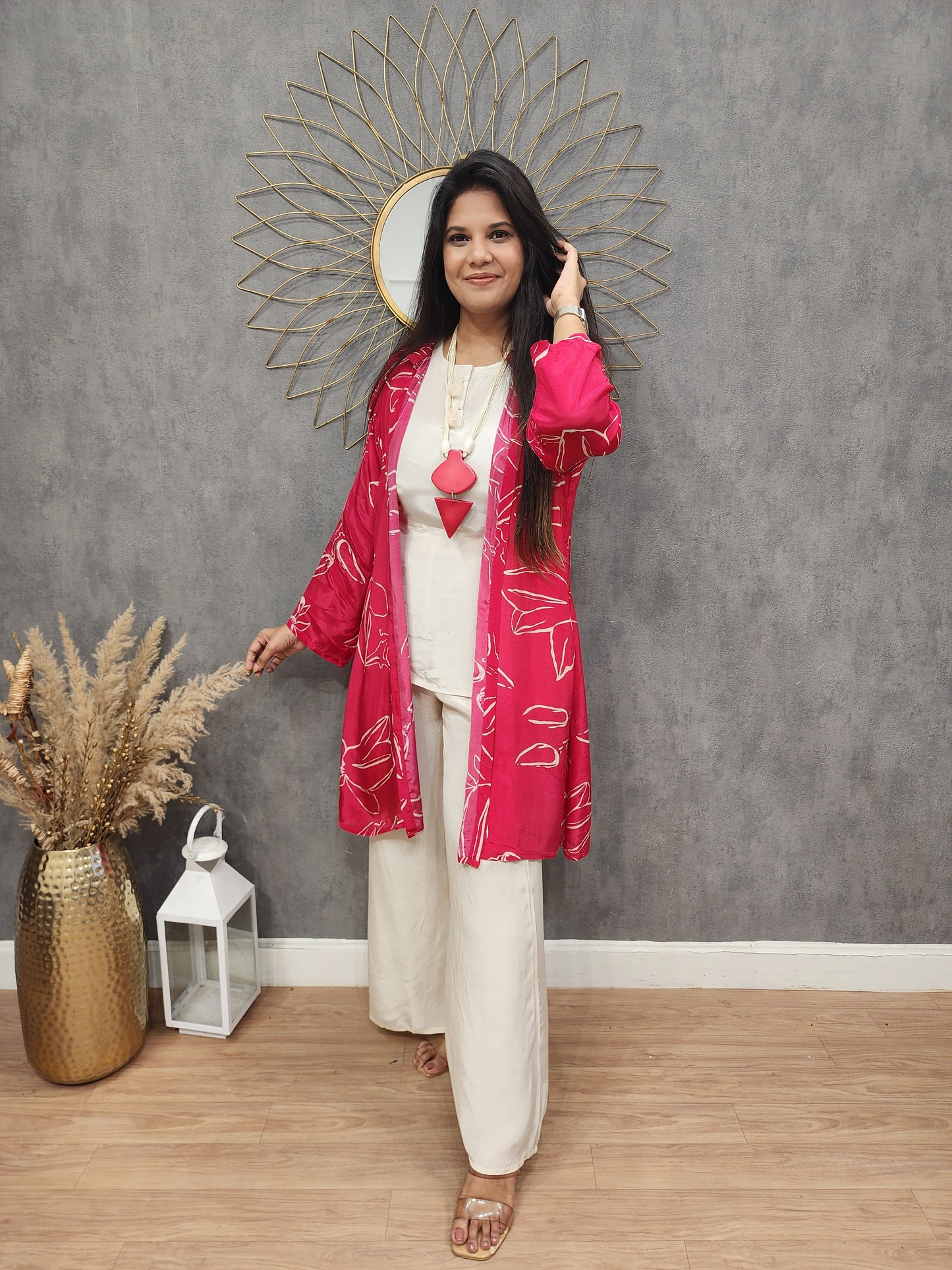 Royal Red shrug with inner and plazzo with necklace(crepe)