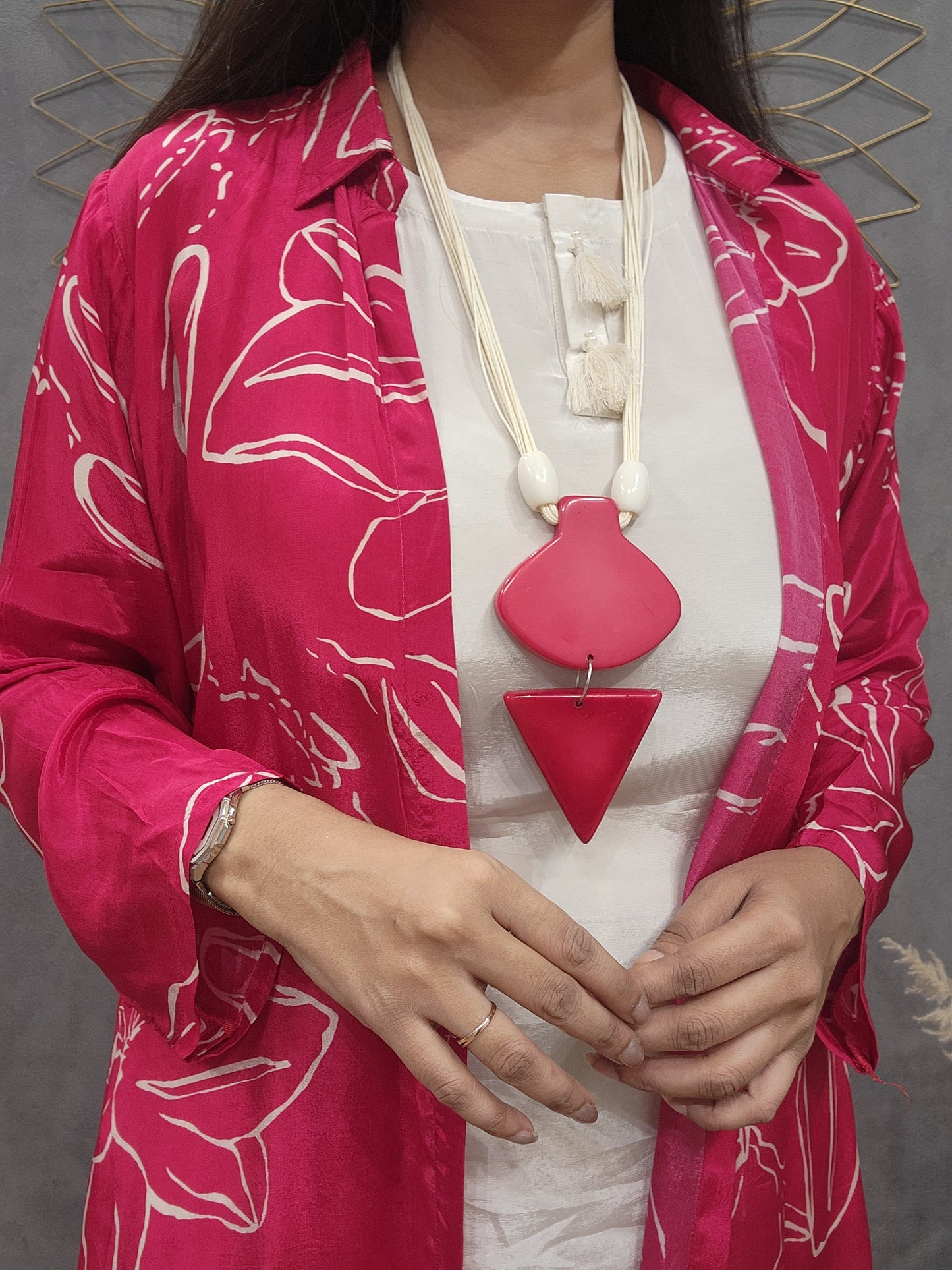 Royal Red shrug with inner and plazzo with necklace(crepe)