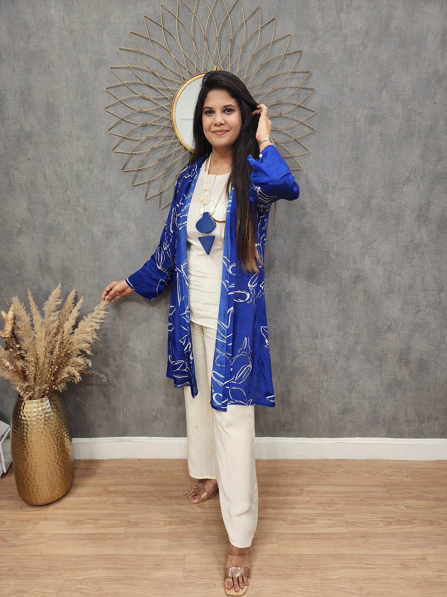 Royal Blue 3pc indowestern cord set with necklace