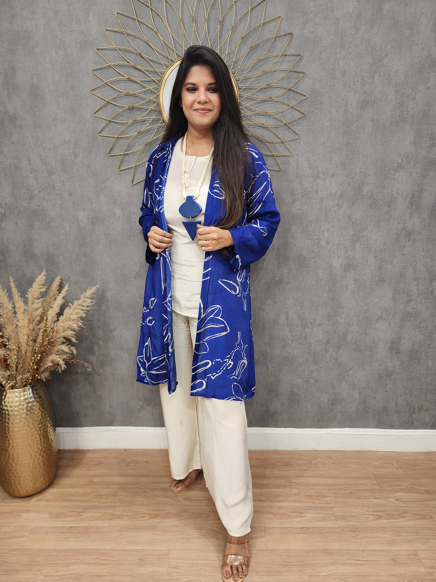 Royal Blue 3pc indowestern cord set with necklace
