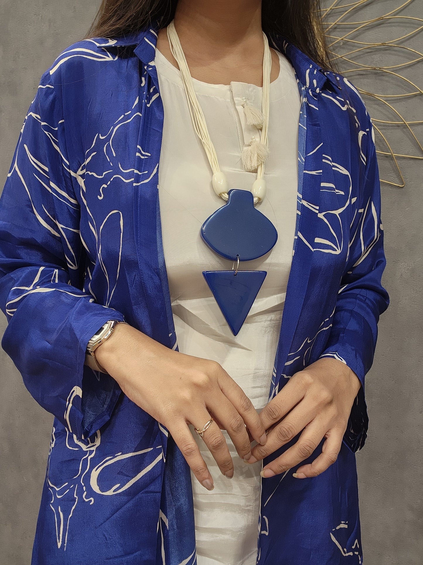 Royal Blue 3pc indowestern cord set with necklace