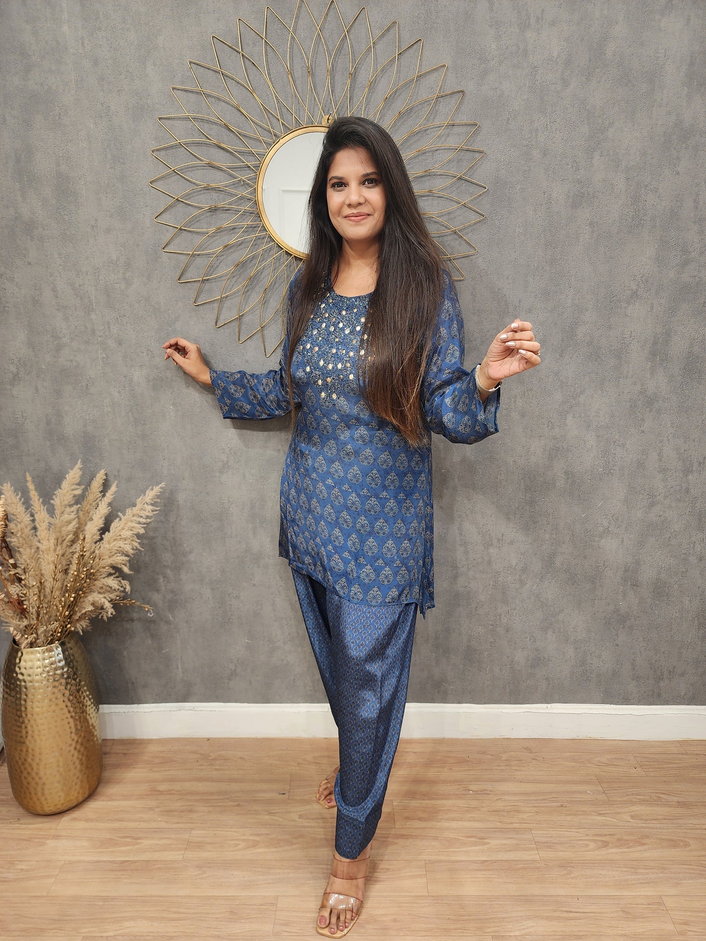 Farshi salwar blue Embroided co-ord set