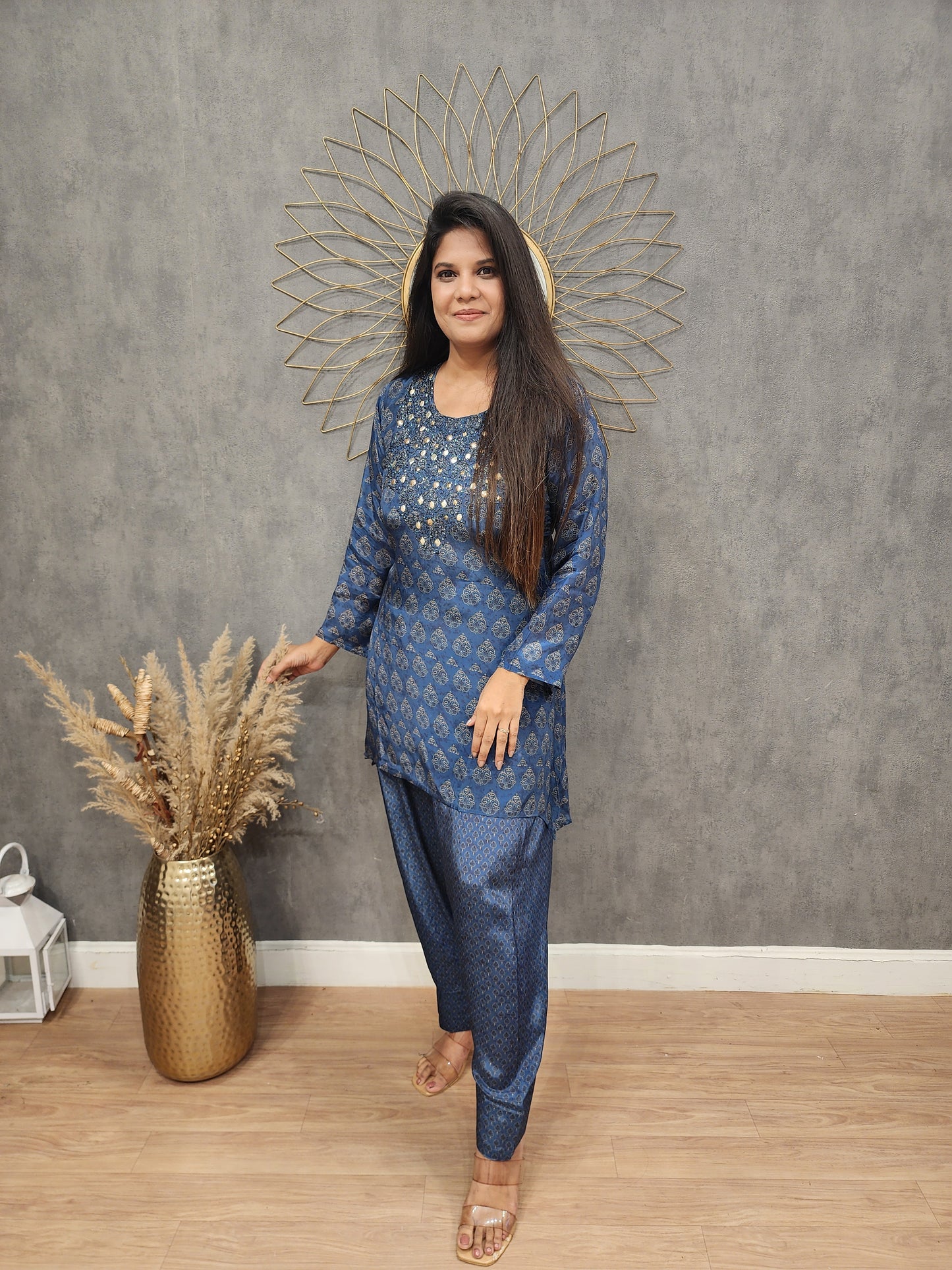 Farshi salwar blue Embroided co-ord set