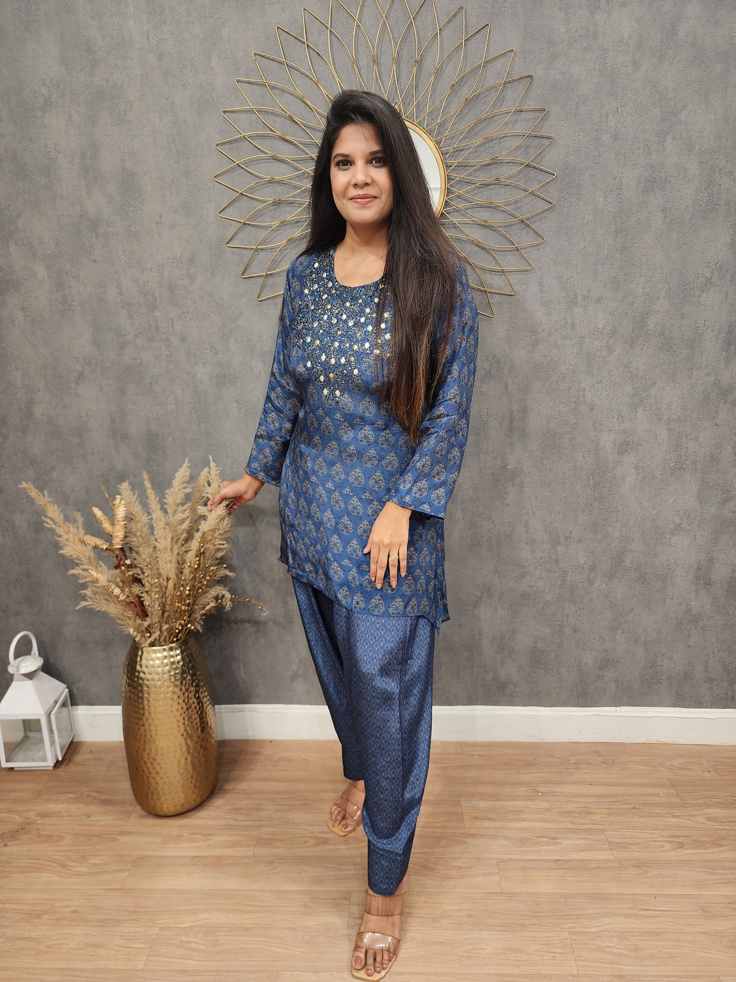 Farshi salwar blue Embroided co-ord set