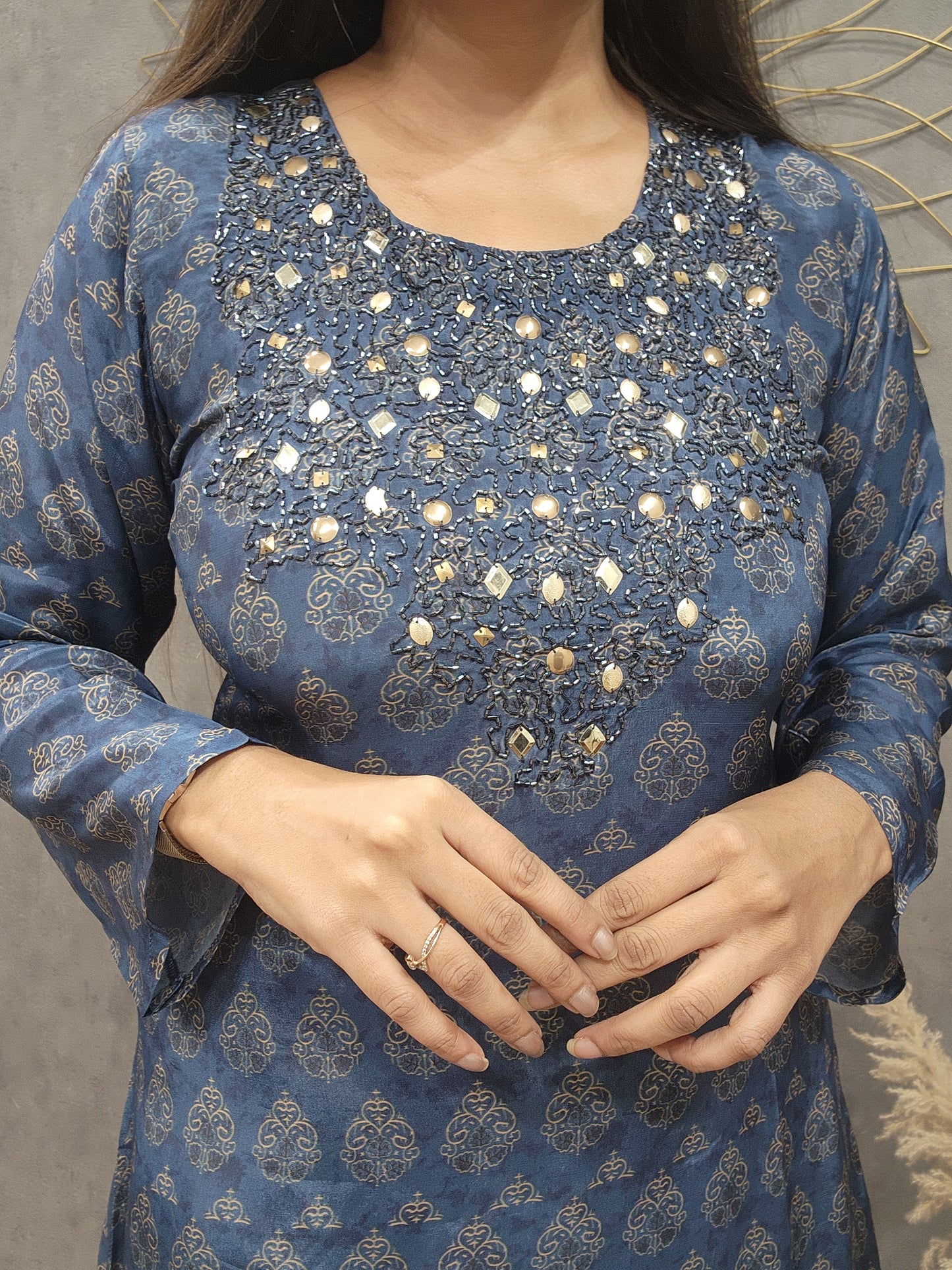 Farshi salwar blue Embroided co-ord set