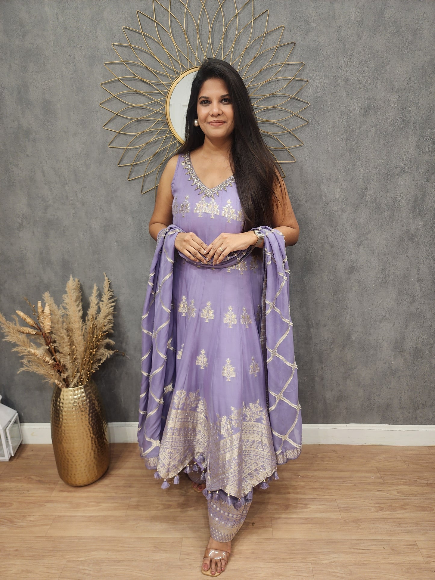 Rutba Lavender weaving anarakali with plazzo