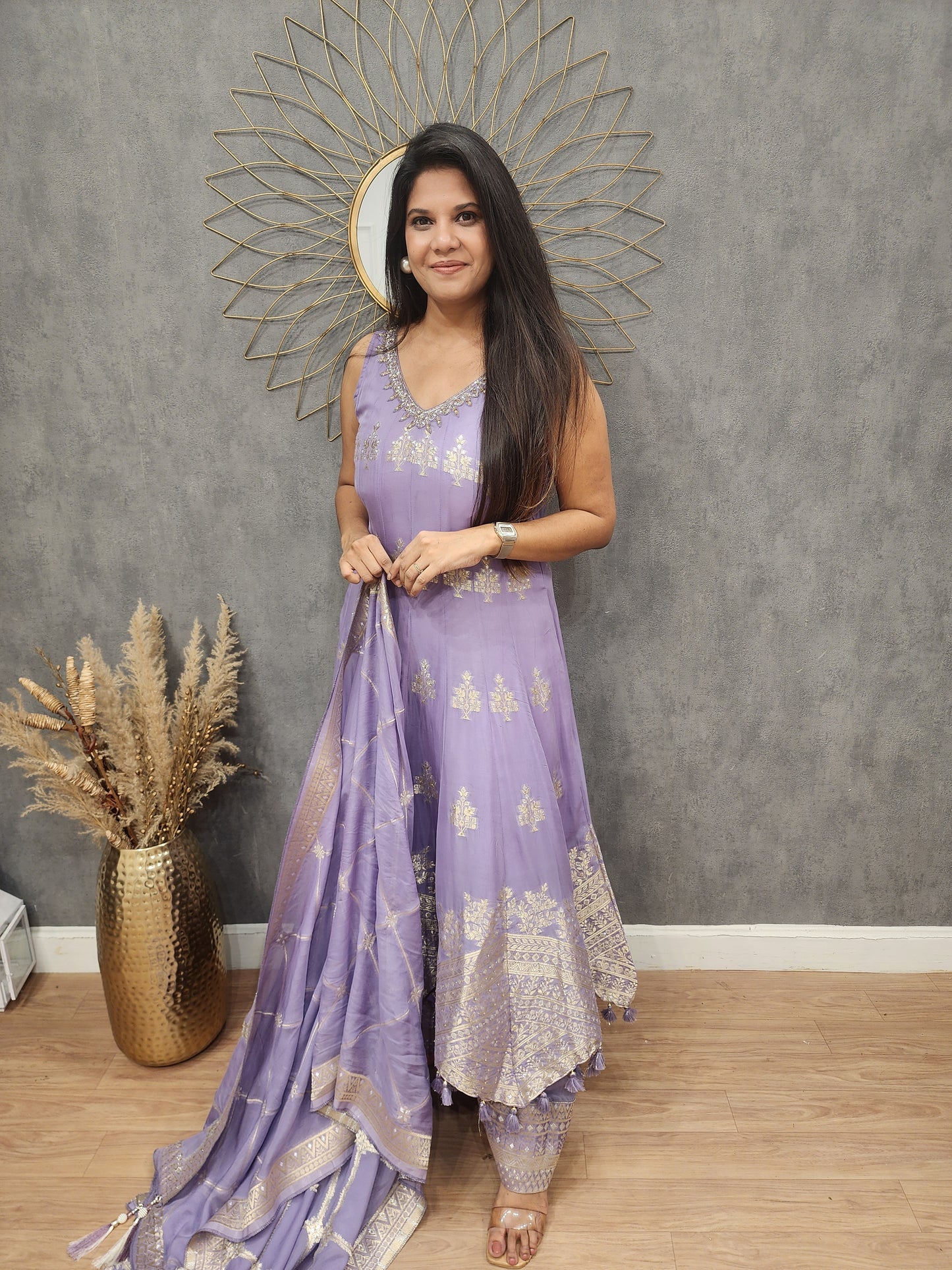 Rutba Lavender weaving anarakali with plazzo