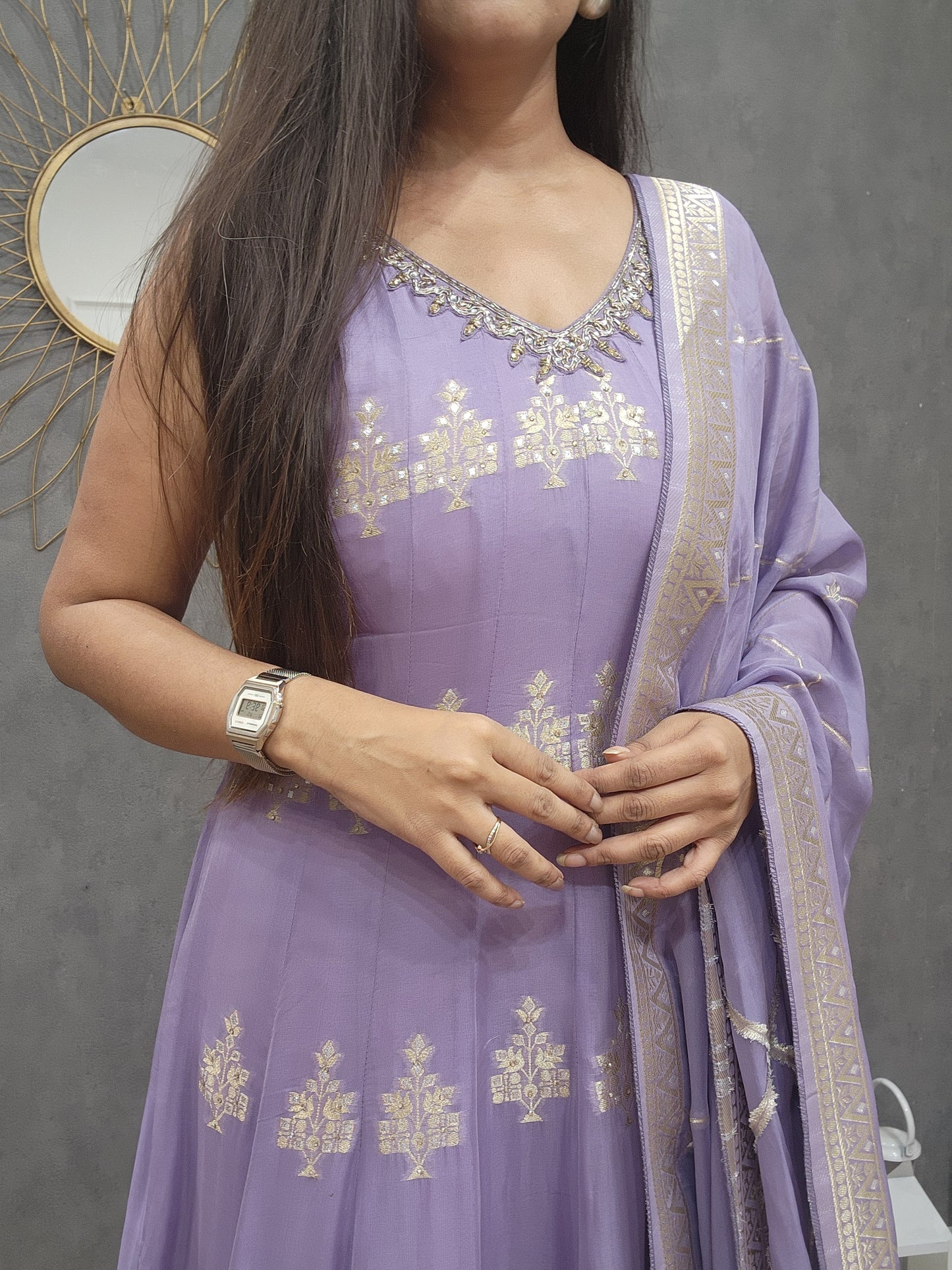 Rutba Lavender weaving anarakali with plazzo