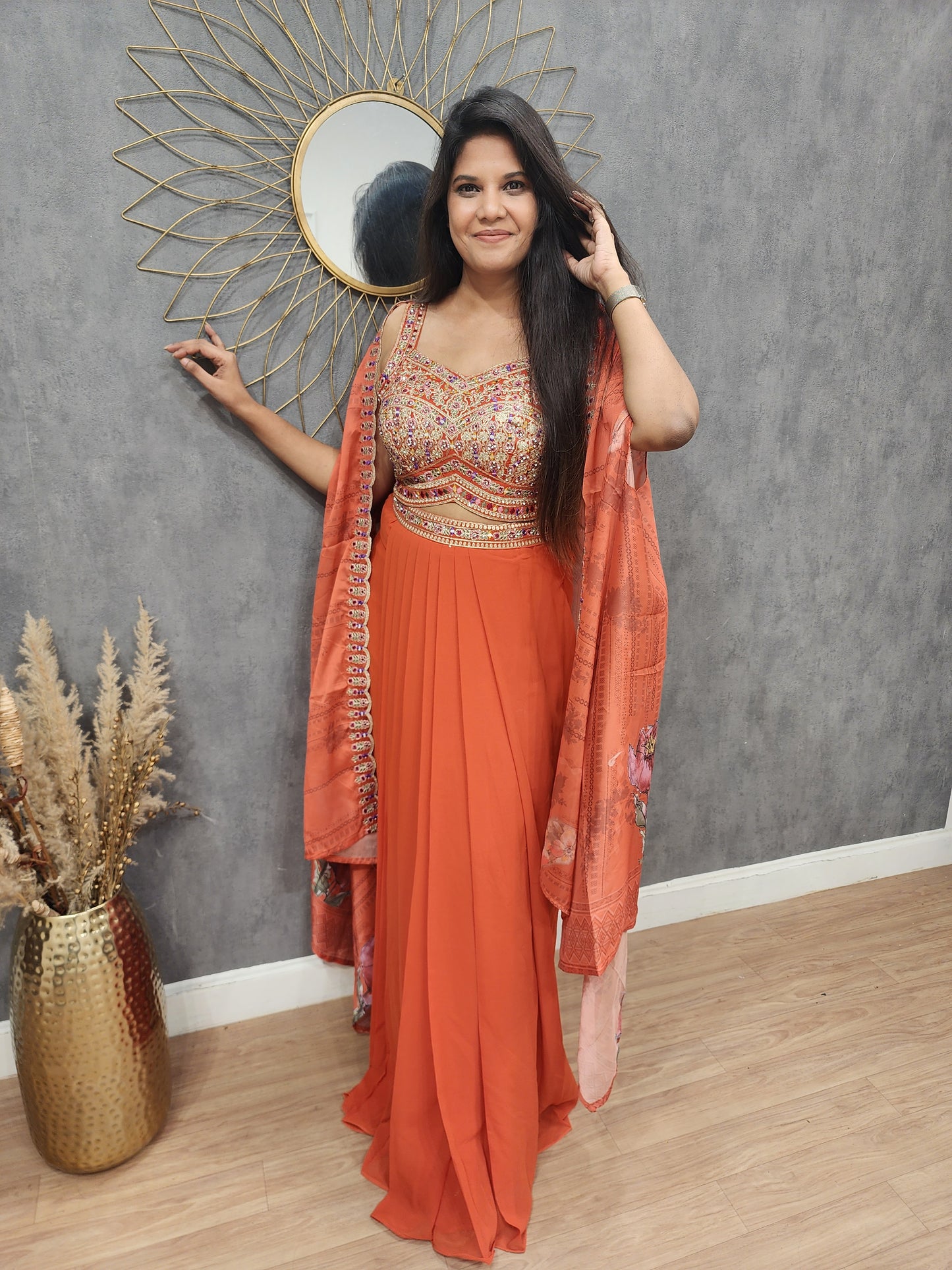 Selena orange cape instagram dress