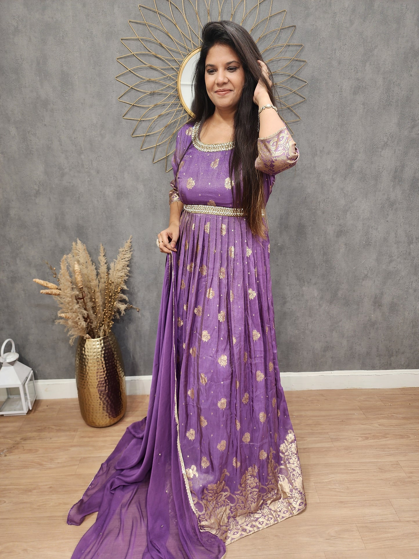 Purple weaving long maxi gown