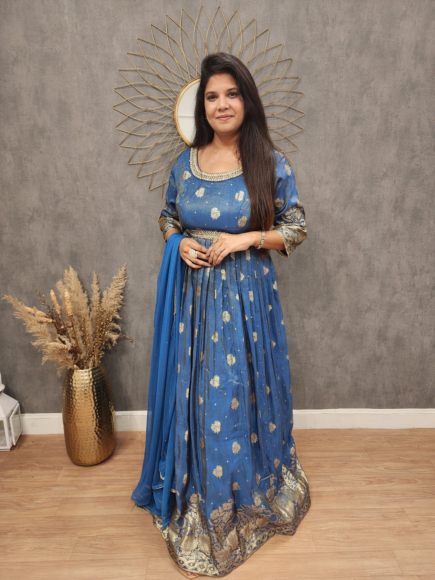 Blue weaving long maxi gown