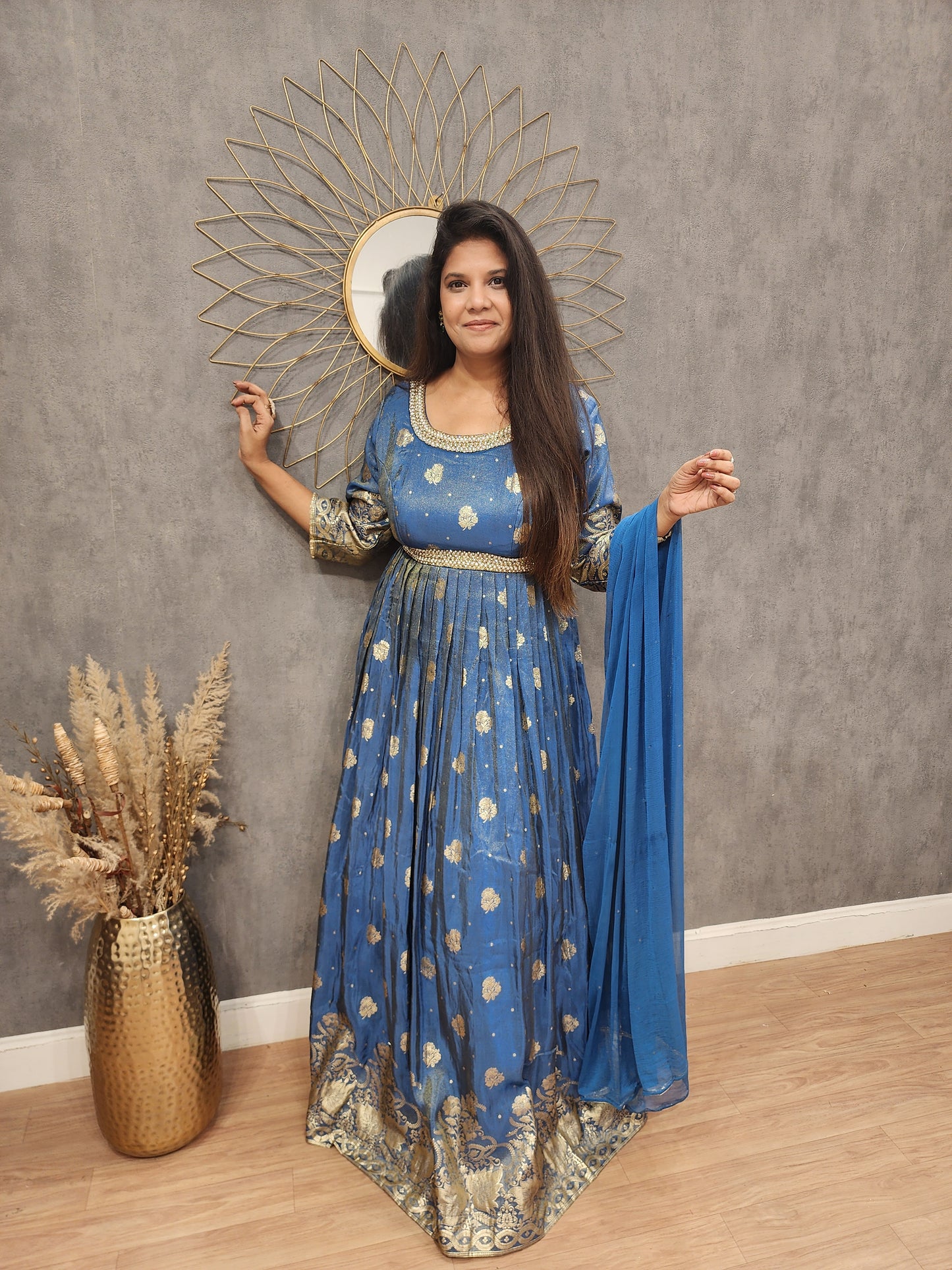 Blue weaving long maxi gown
