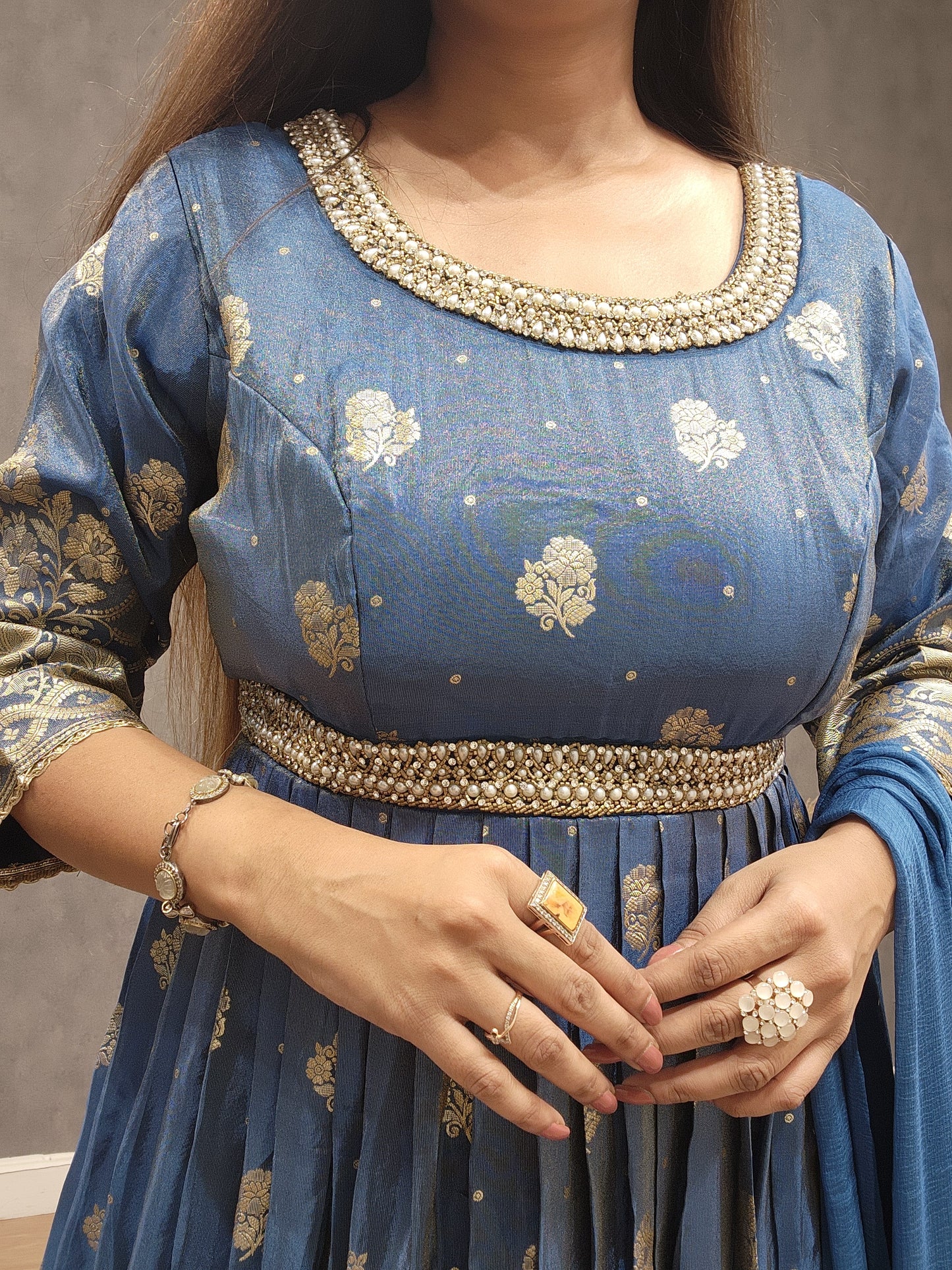 Blue weaving long maxi gown