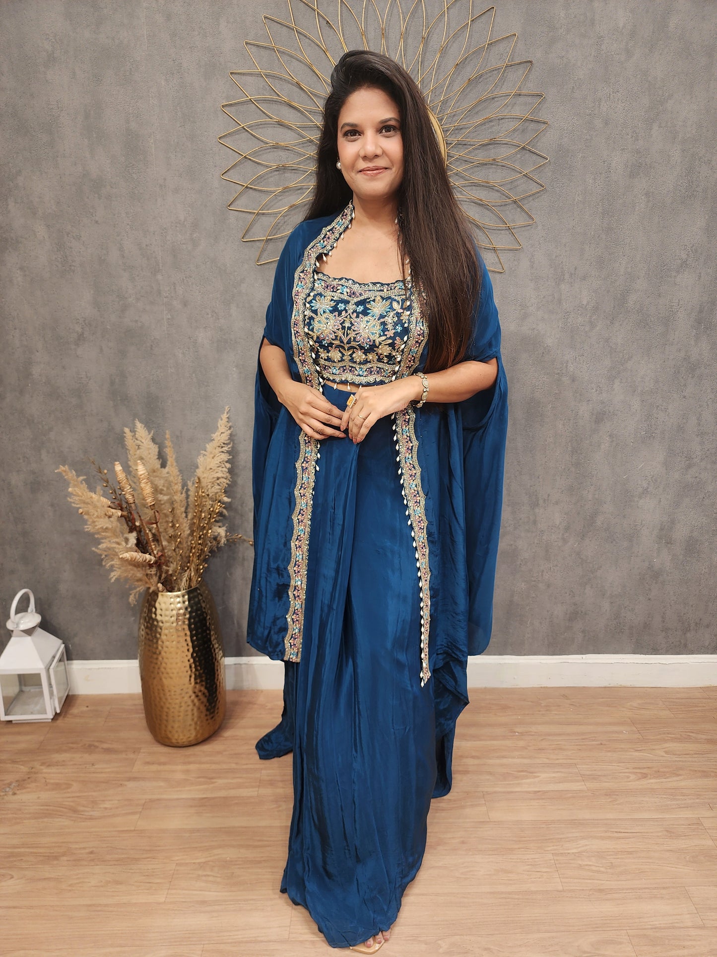 Heer Teal blue crepe indowestern dress
