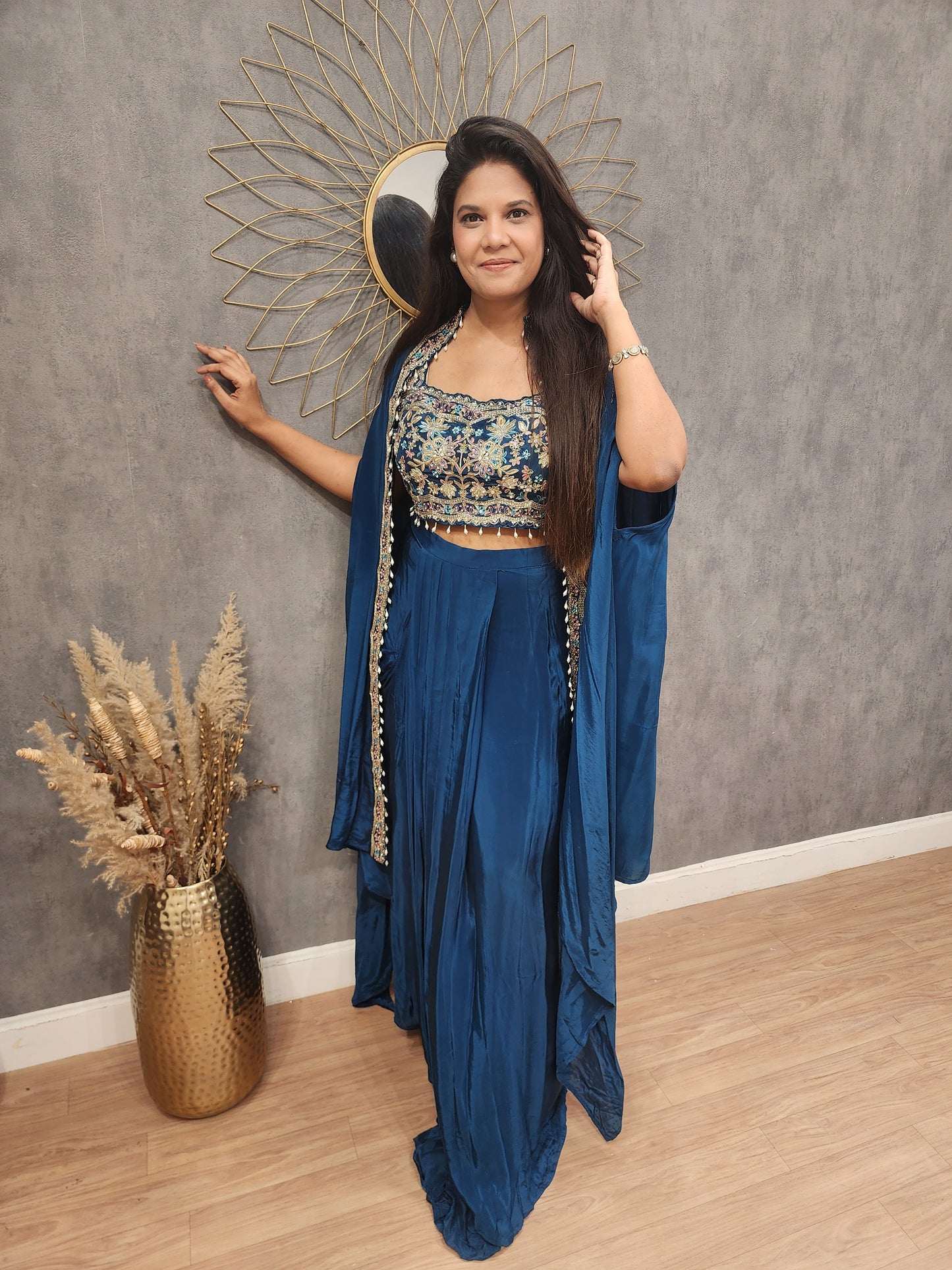 Heer Teal blue crepe indowestern dress