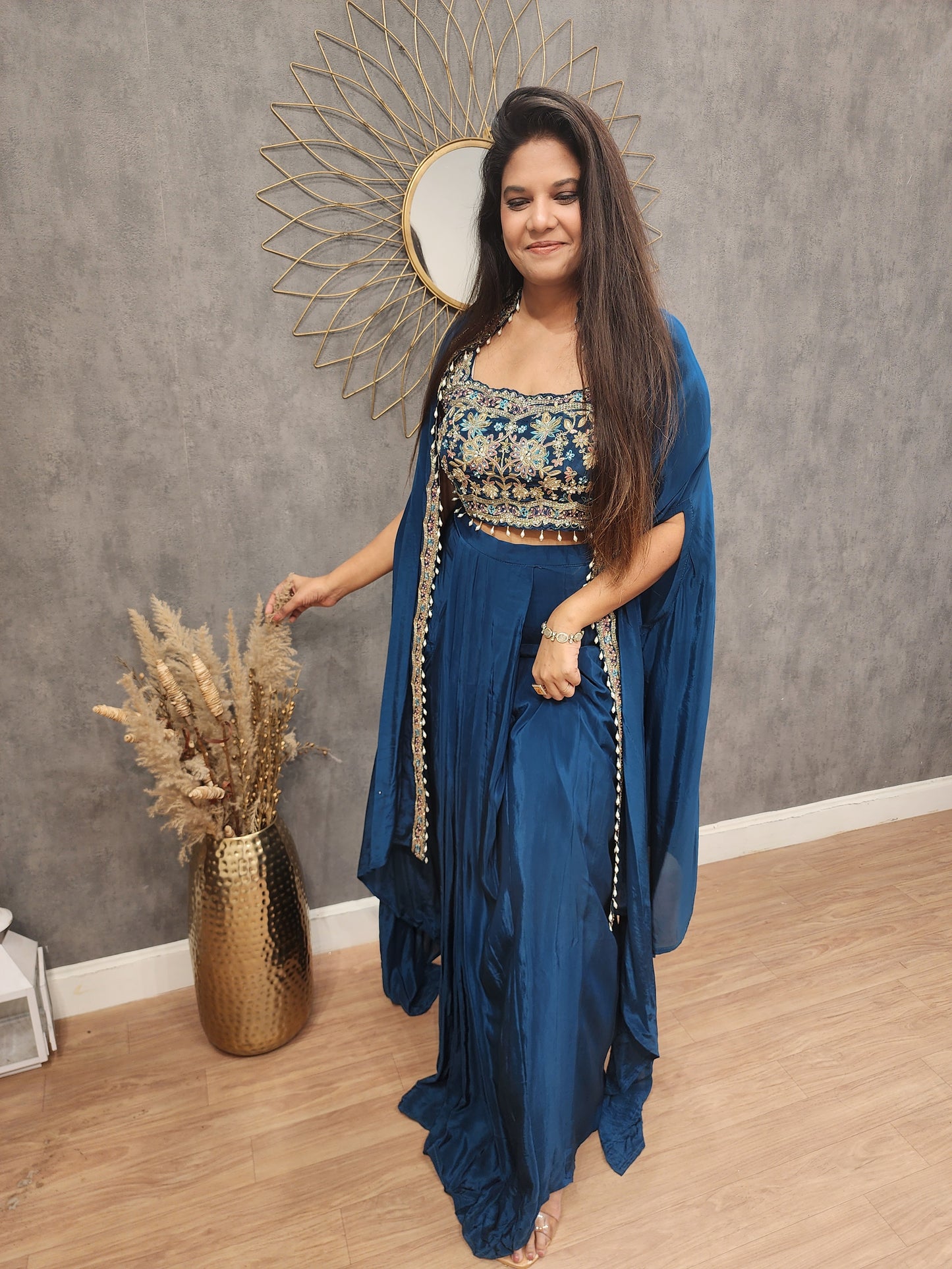 Heer Teal blue crepe indowestern dress