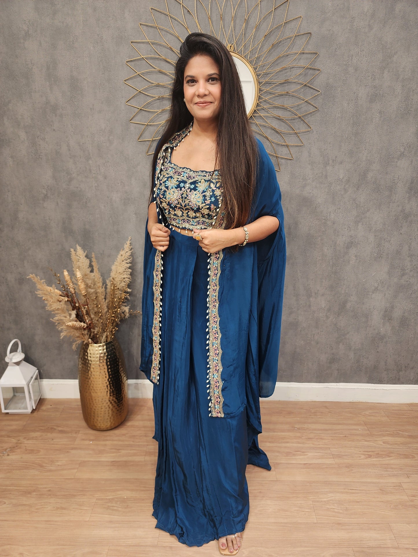 Heer Teal blue crepe indowestern dress