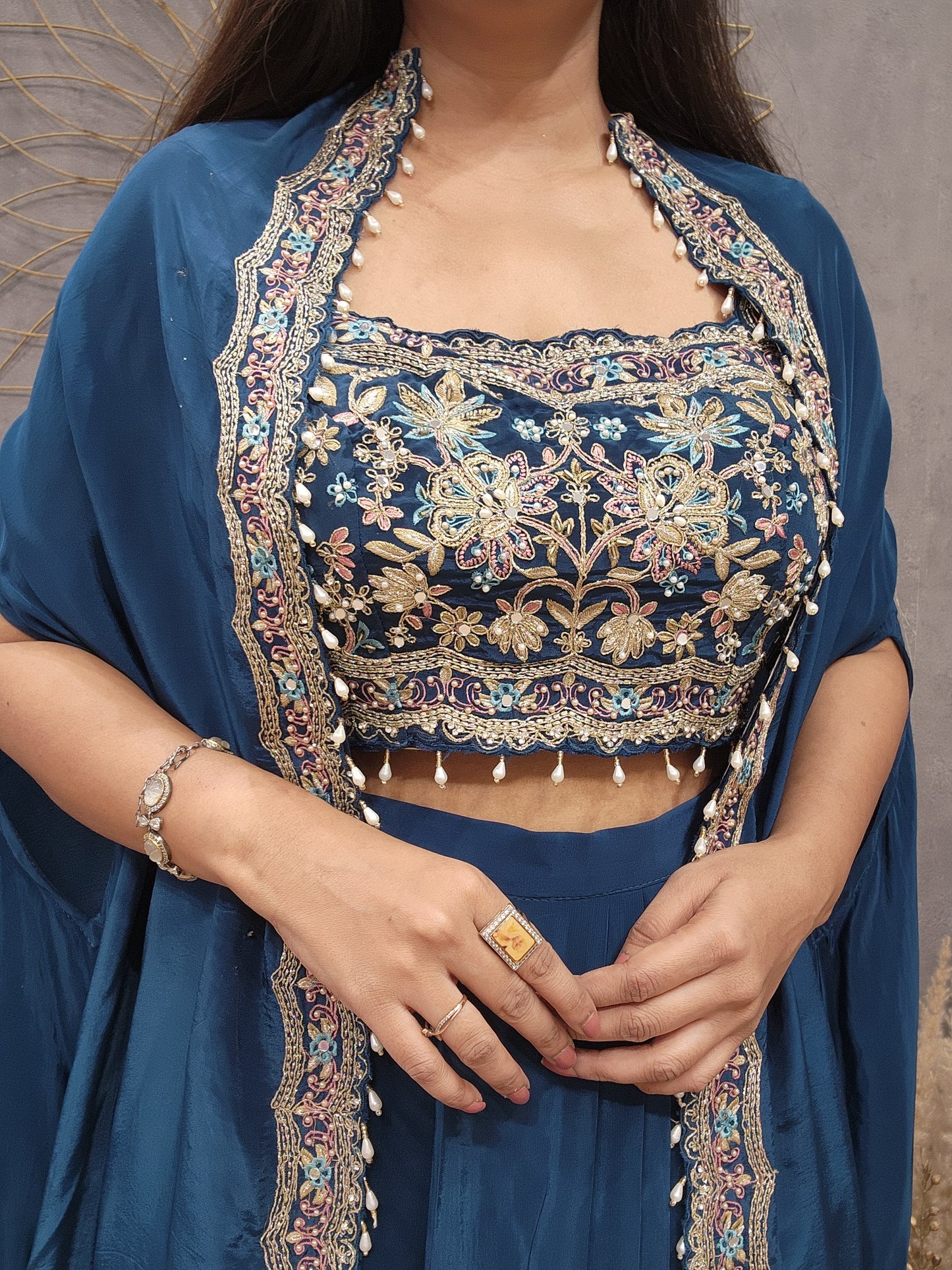 Heer Teal blue crepe indowestern dress