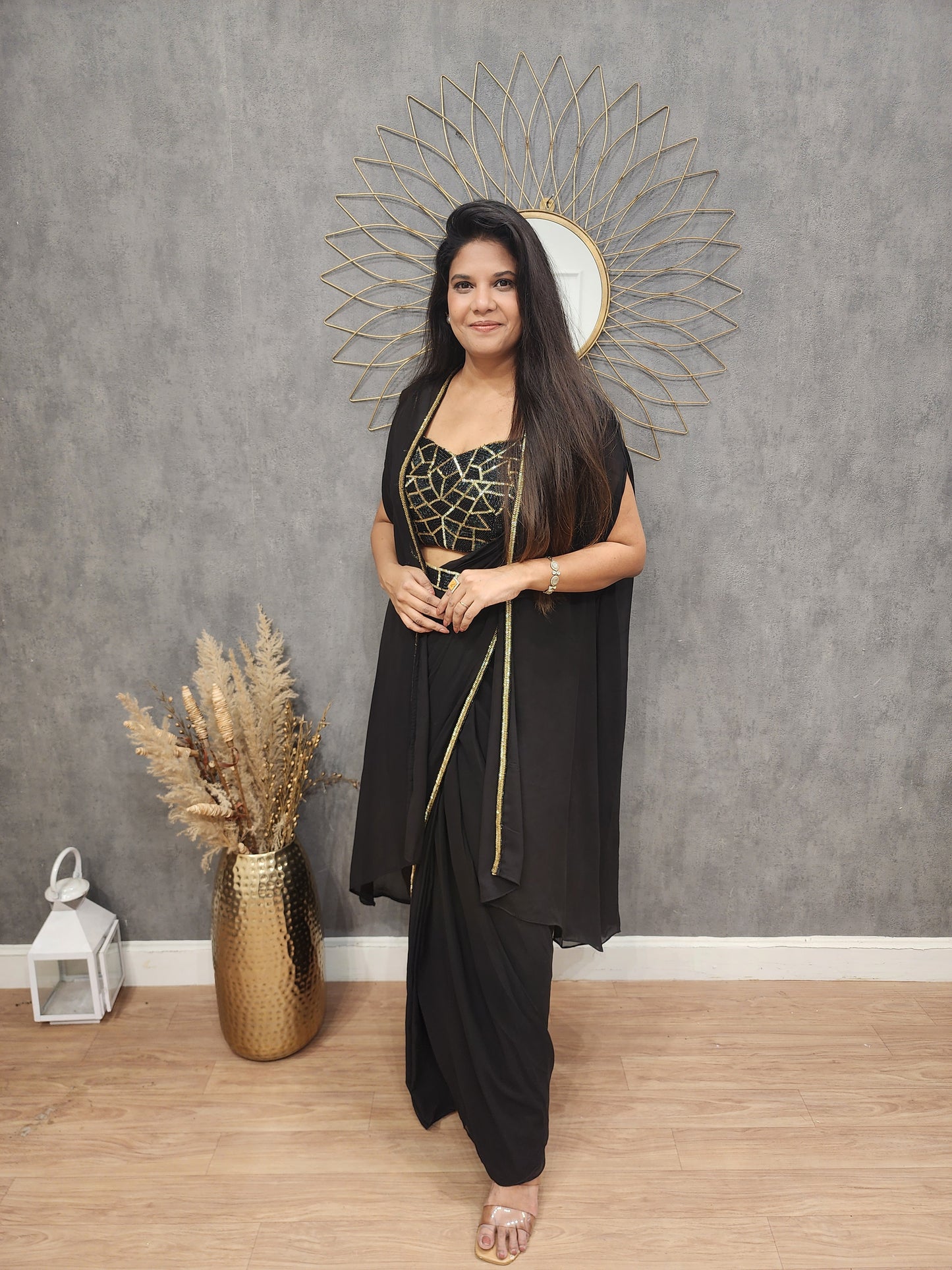 Desi girl Black cape saree