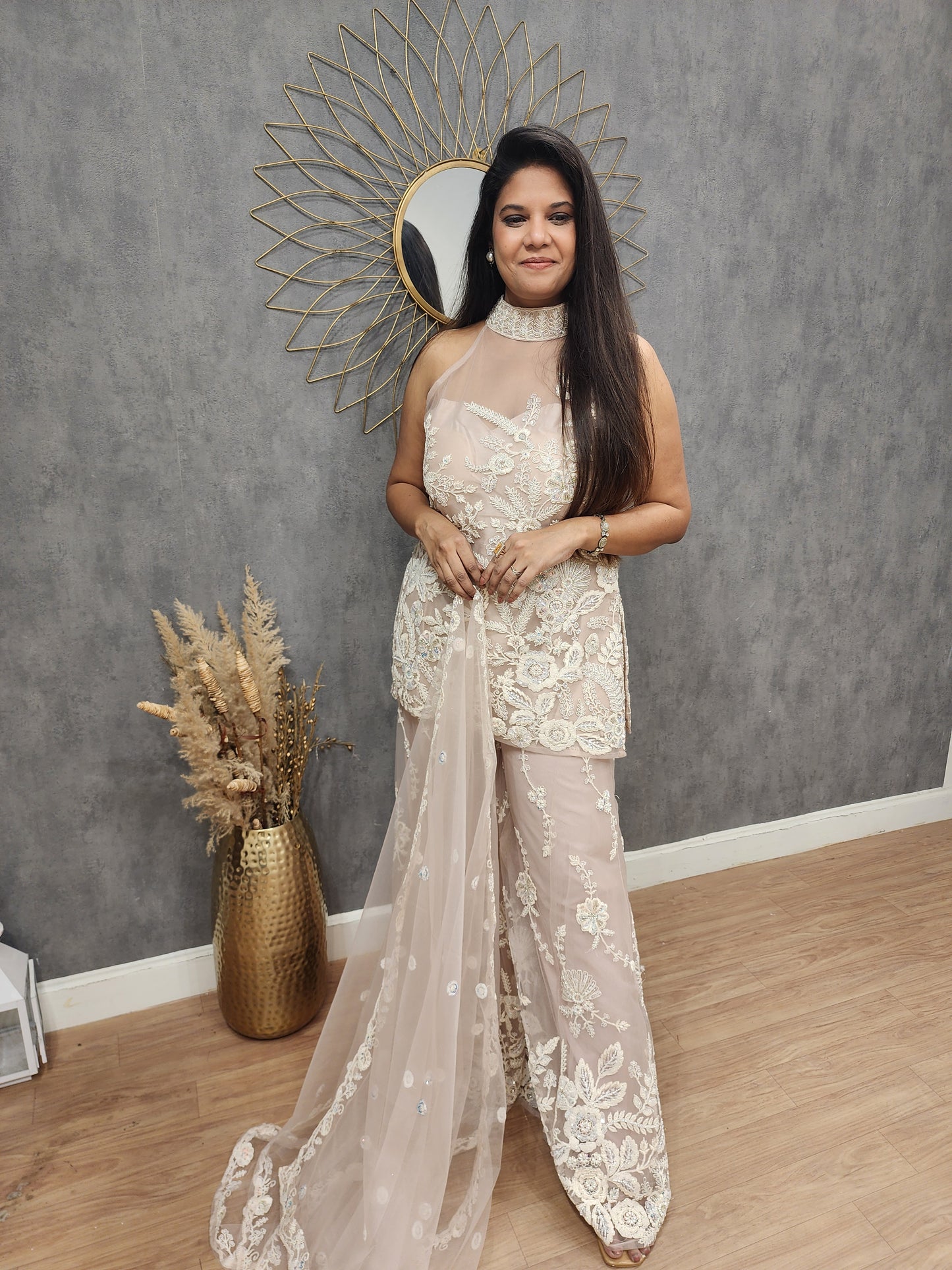 Princess Nude peach halter neck divider dress