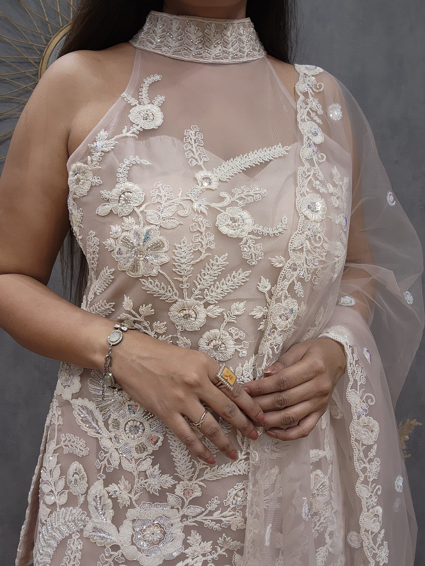 Princess Nude peach halter neck divider dress