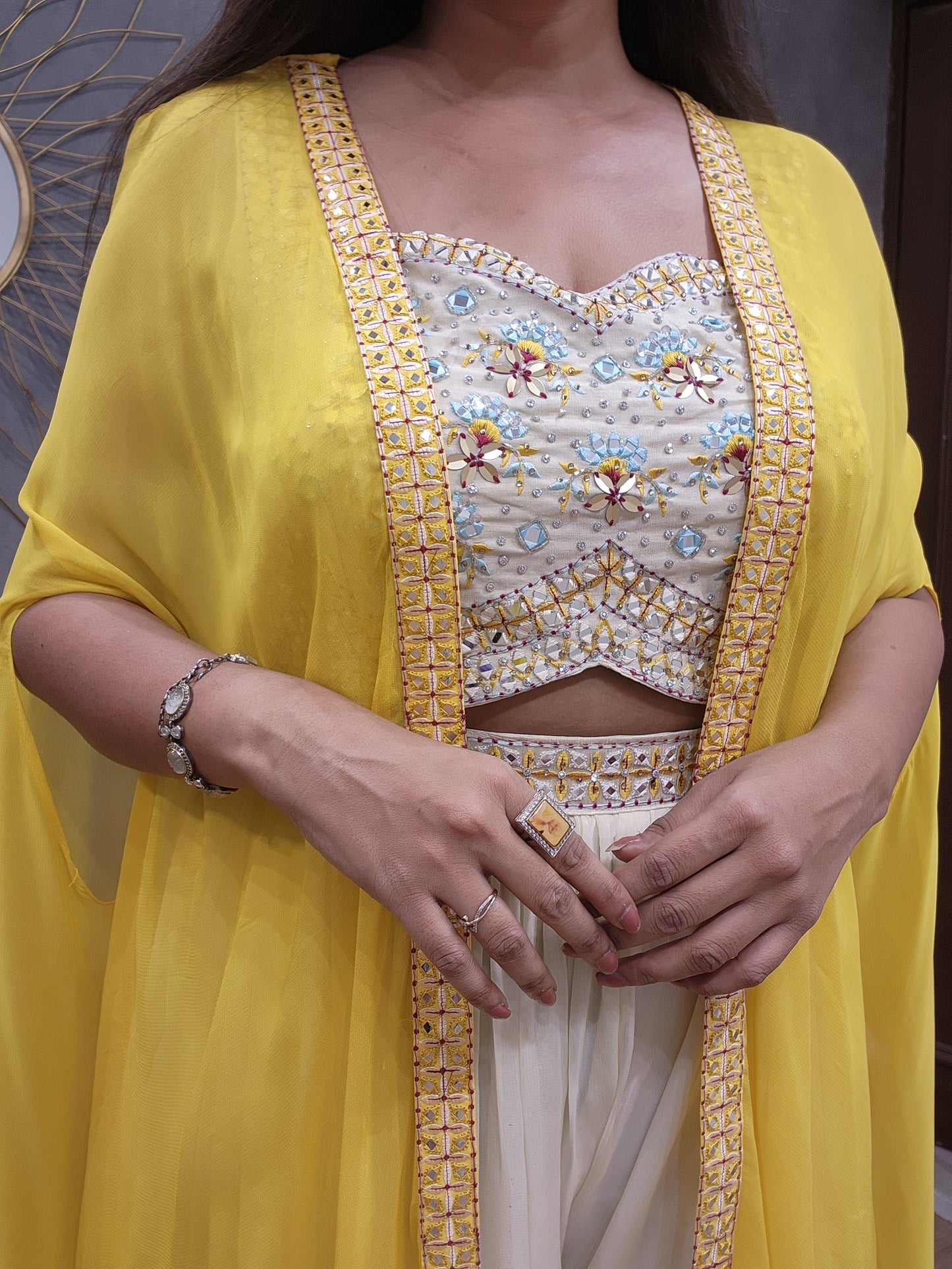 Yellow ombre 3pc cape indowestern dress