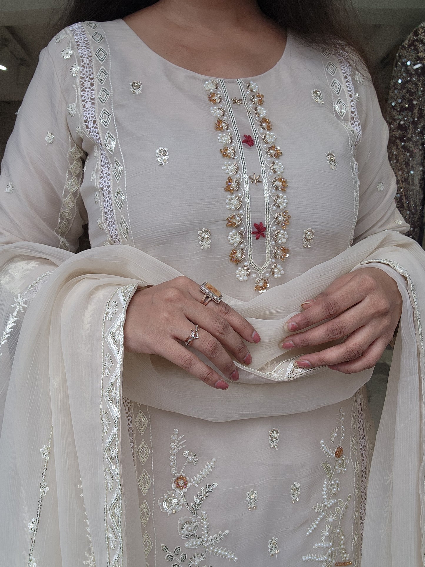 Ivory handwork straight suit