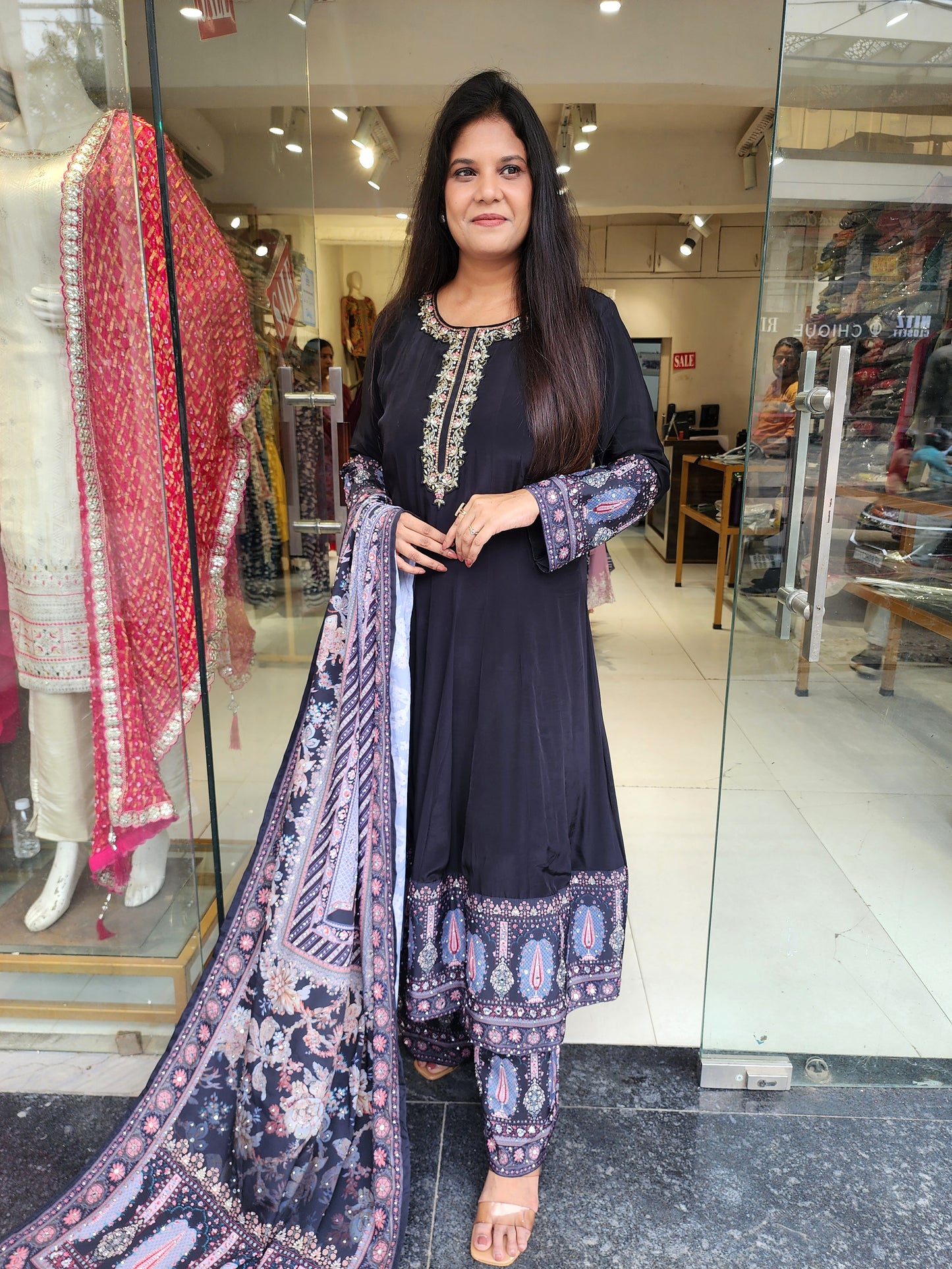 Black digital print anarkali suit