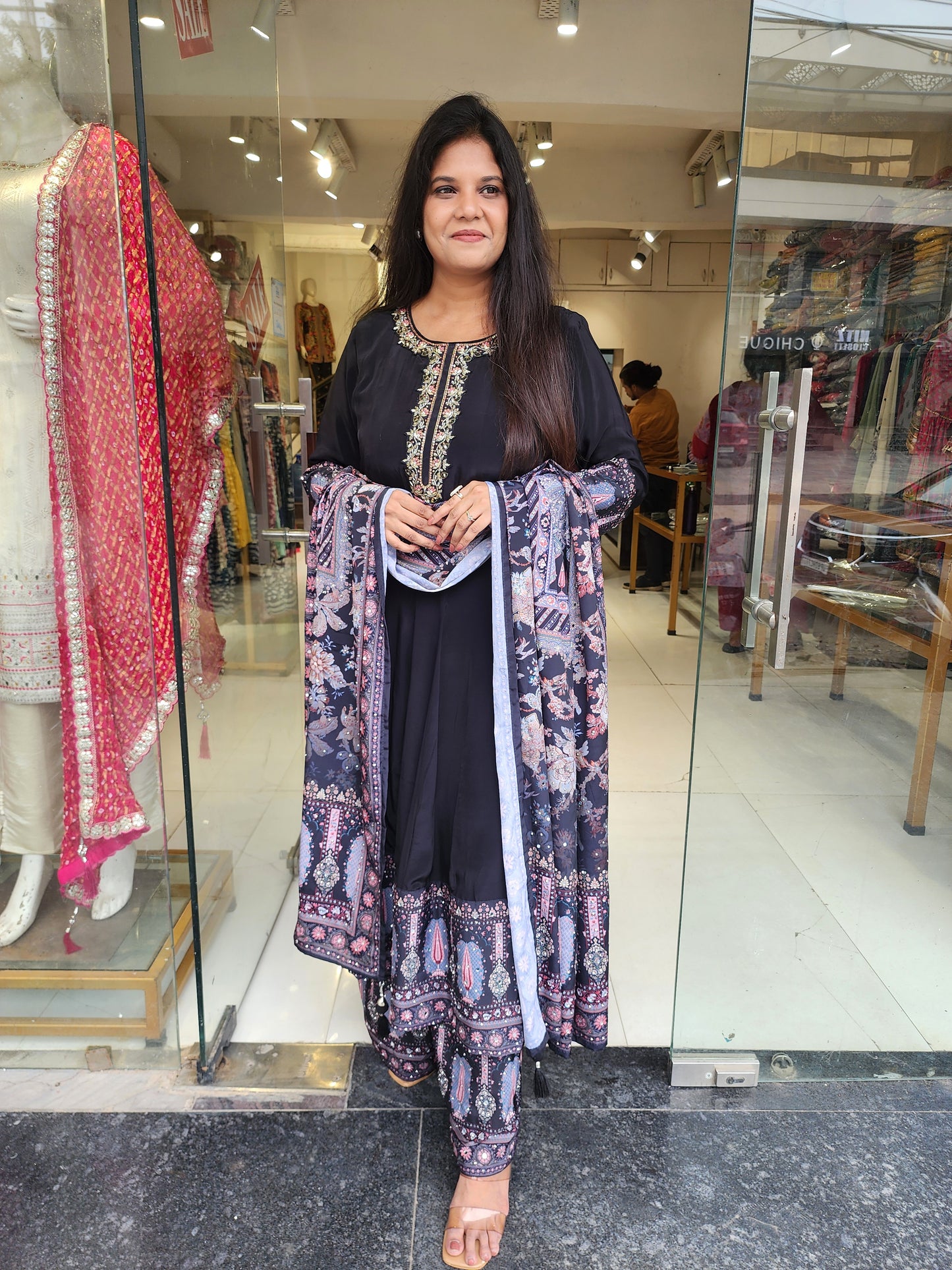 Black digital print anarkali suit