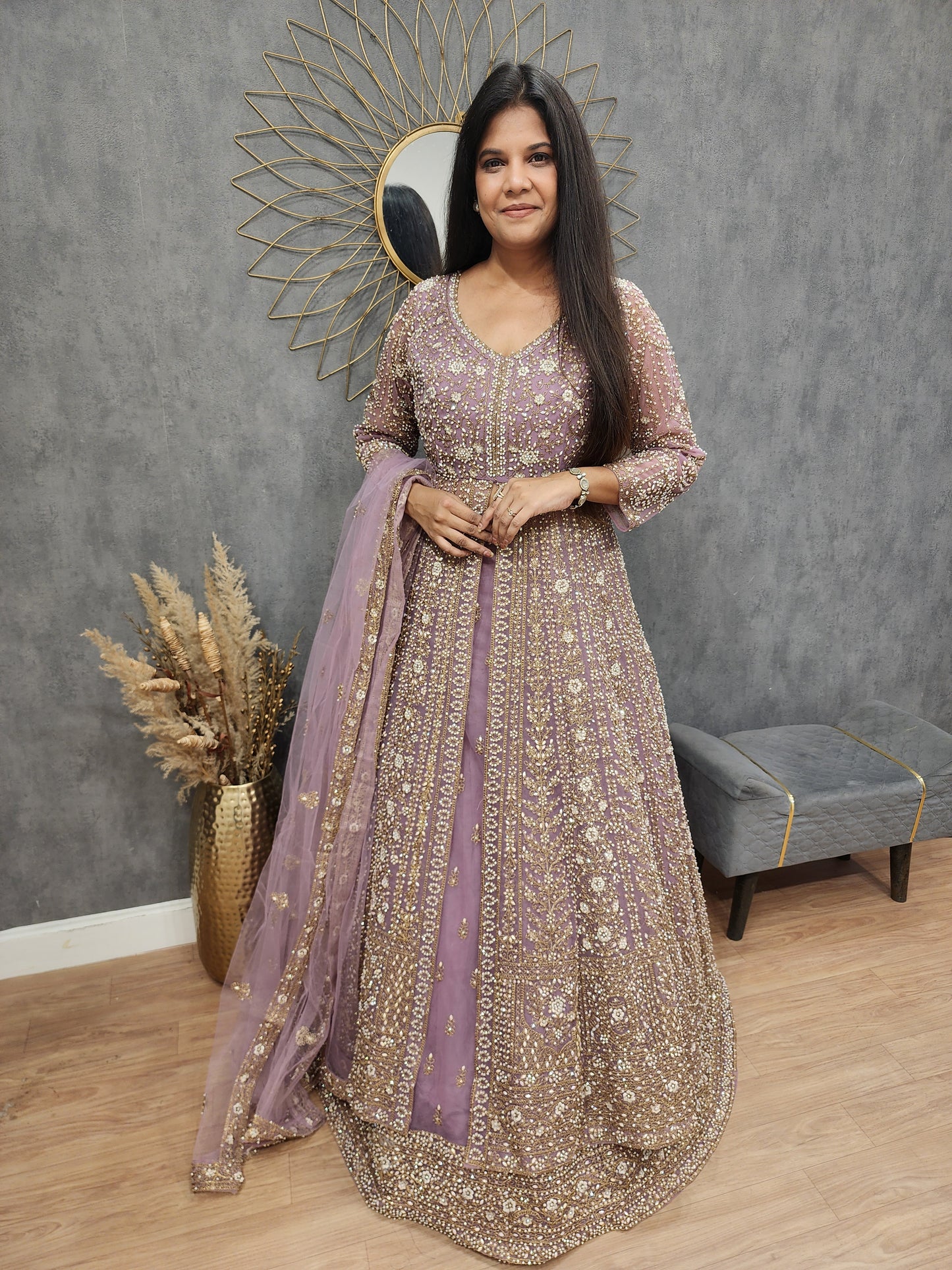 Jodha onion pink centre slit indowestern dress