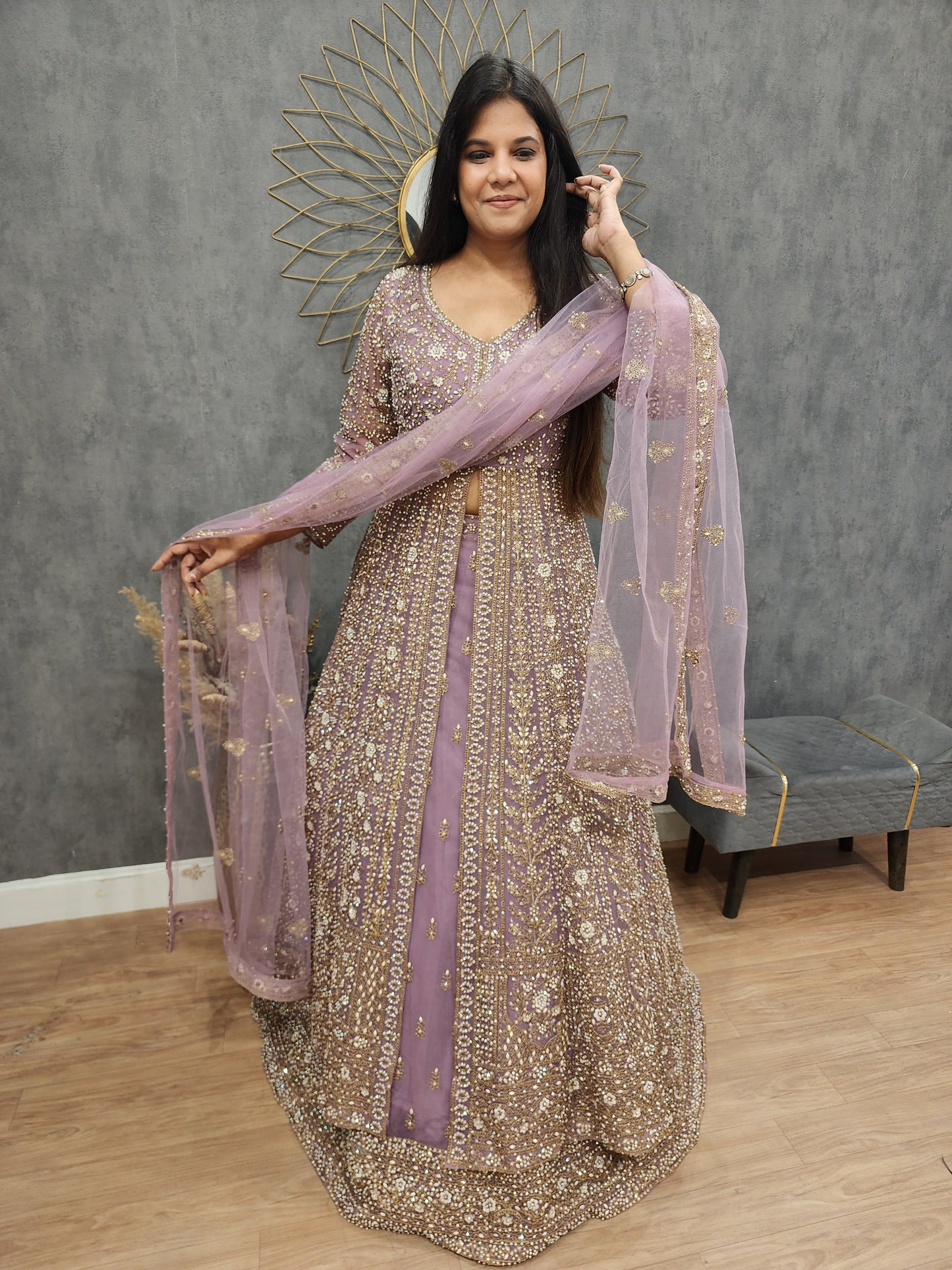 Jodha onion pink centre slit indowestern dress