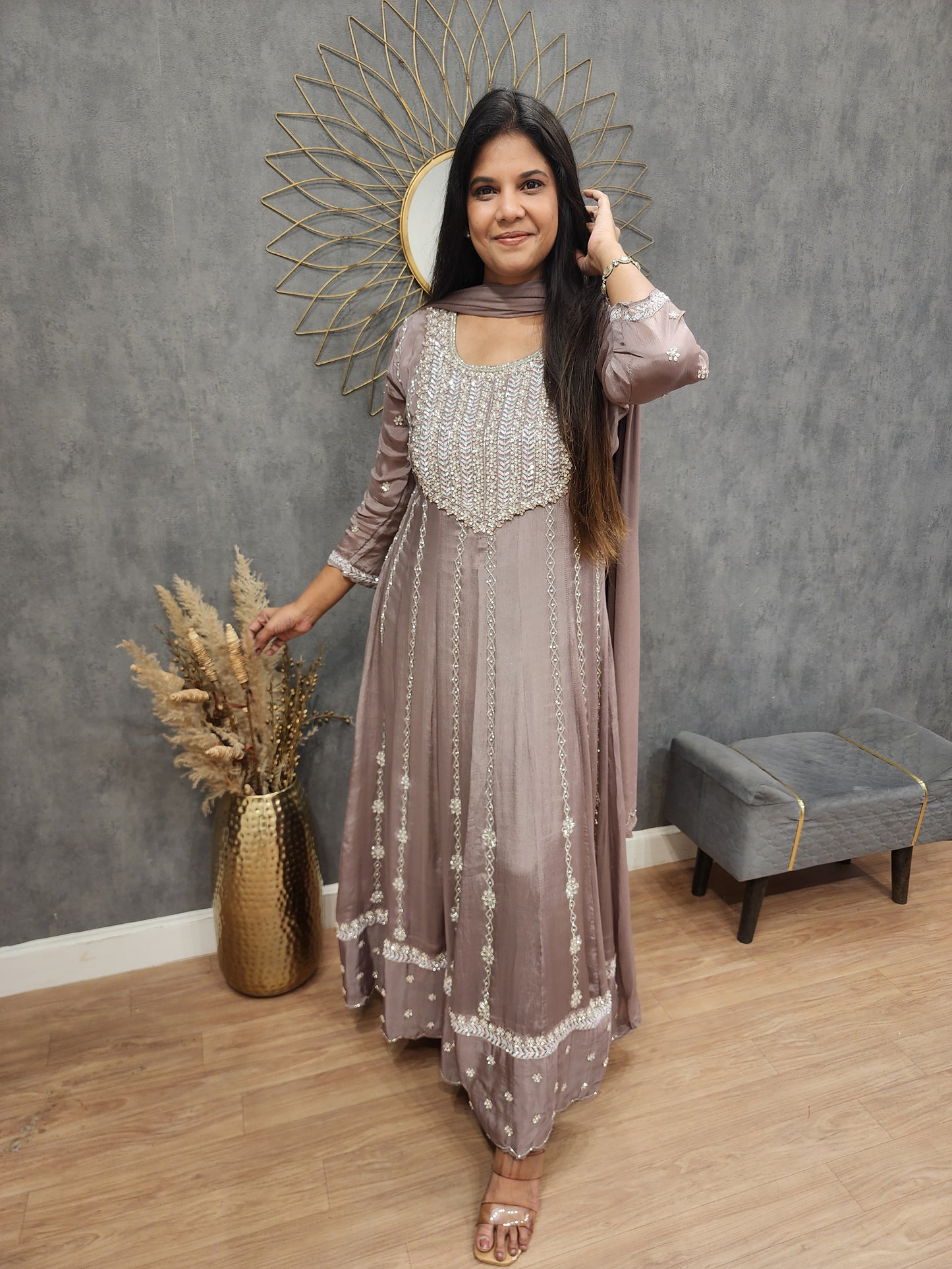 Mauve Embroided maxi anarkali gown
