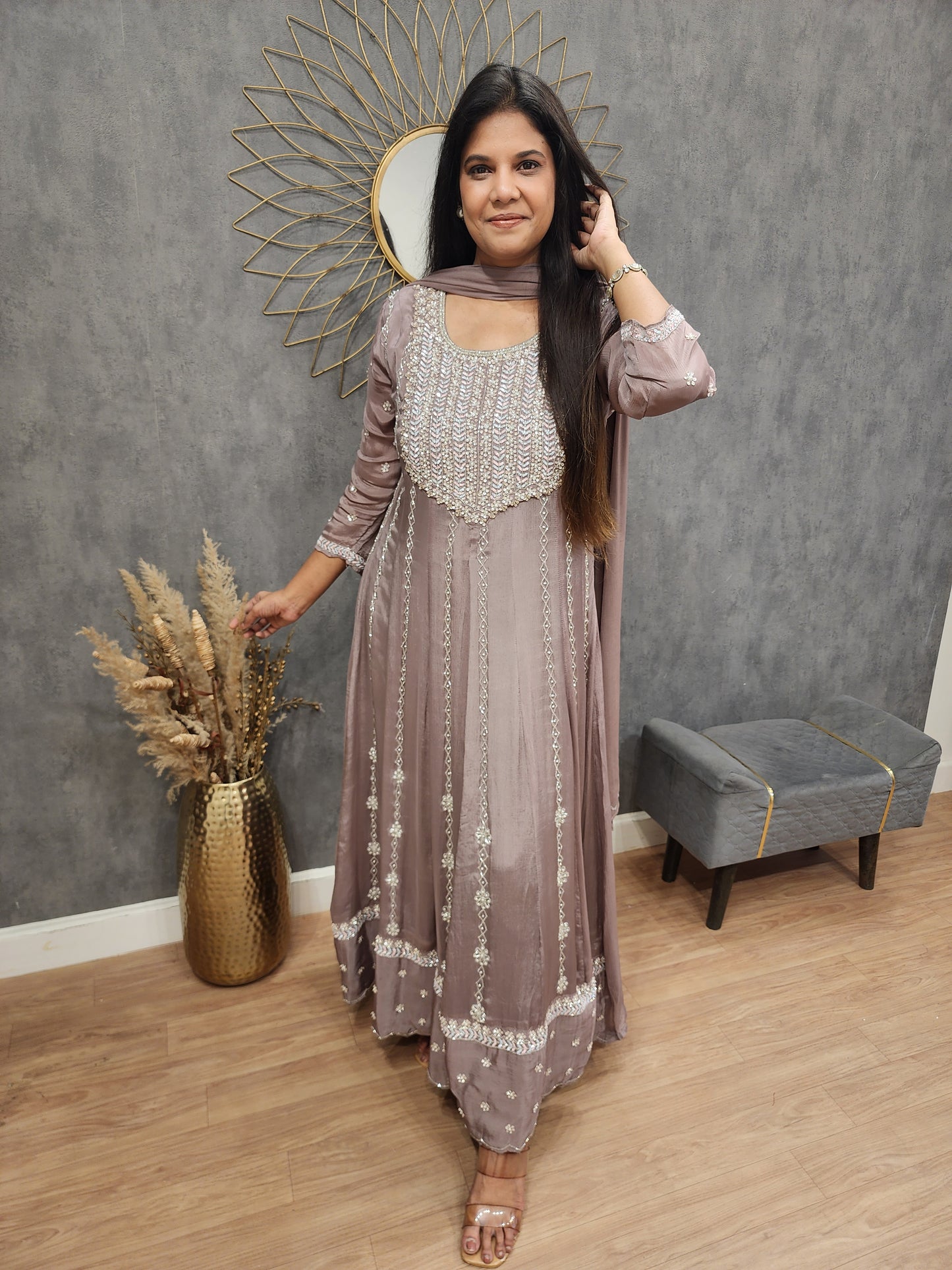 Mauve Embroided maxi anarkali gown