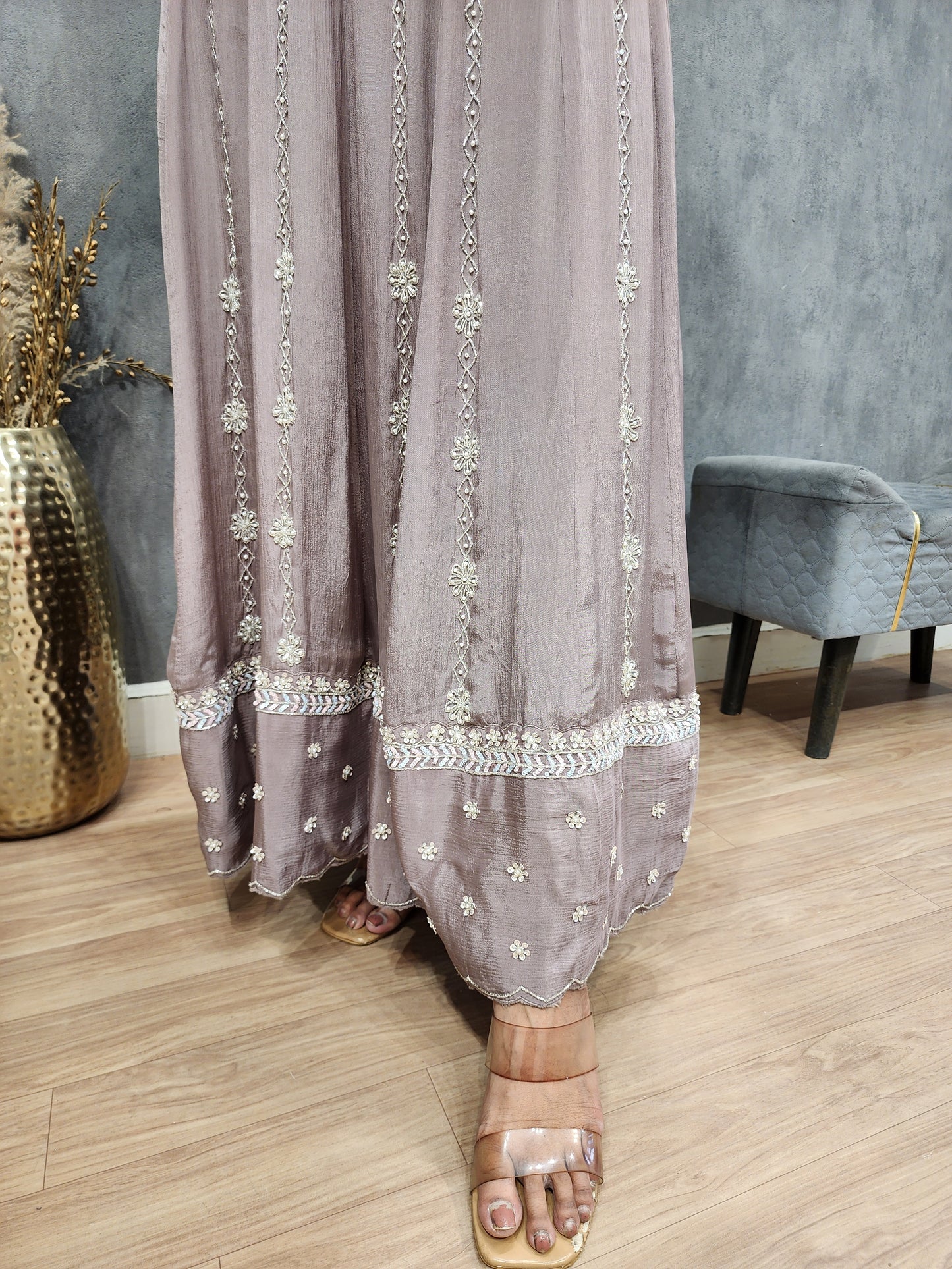 Mauve Embroided maxi anarkali gown