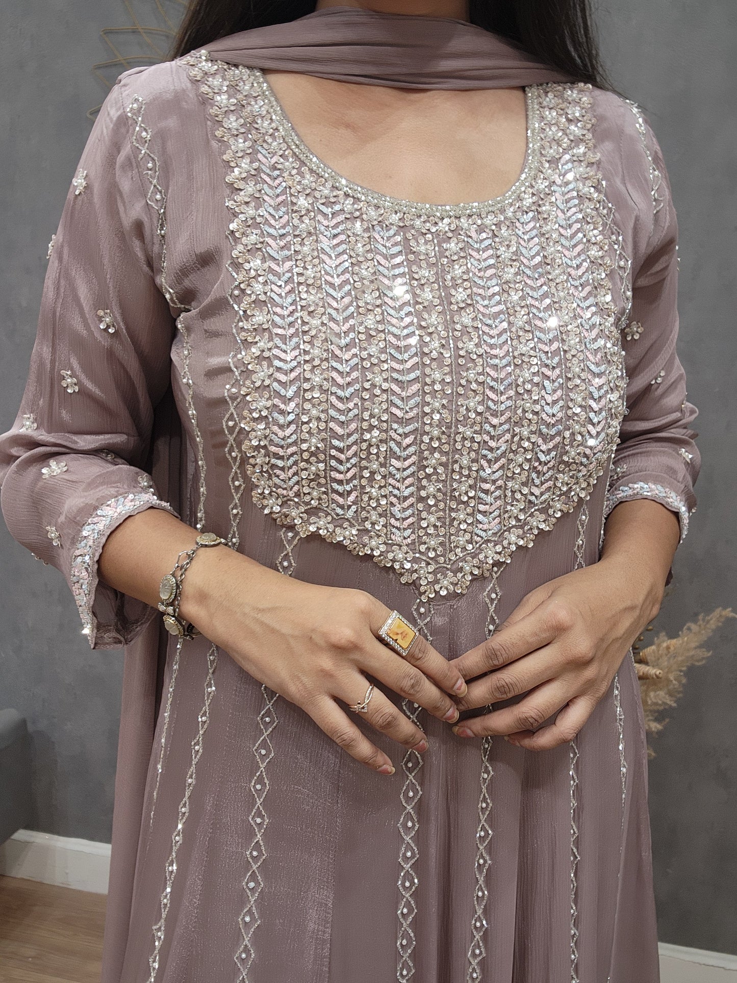 Mauve Embroided maxi anarkali gown