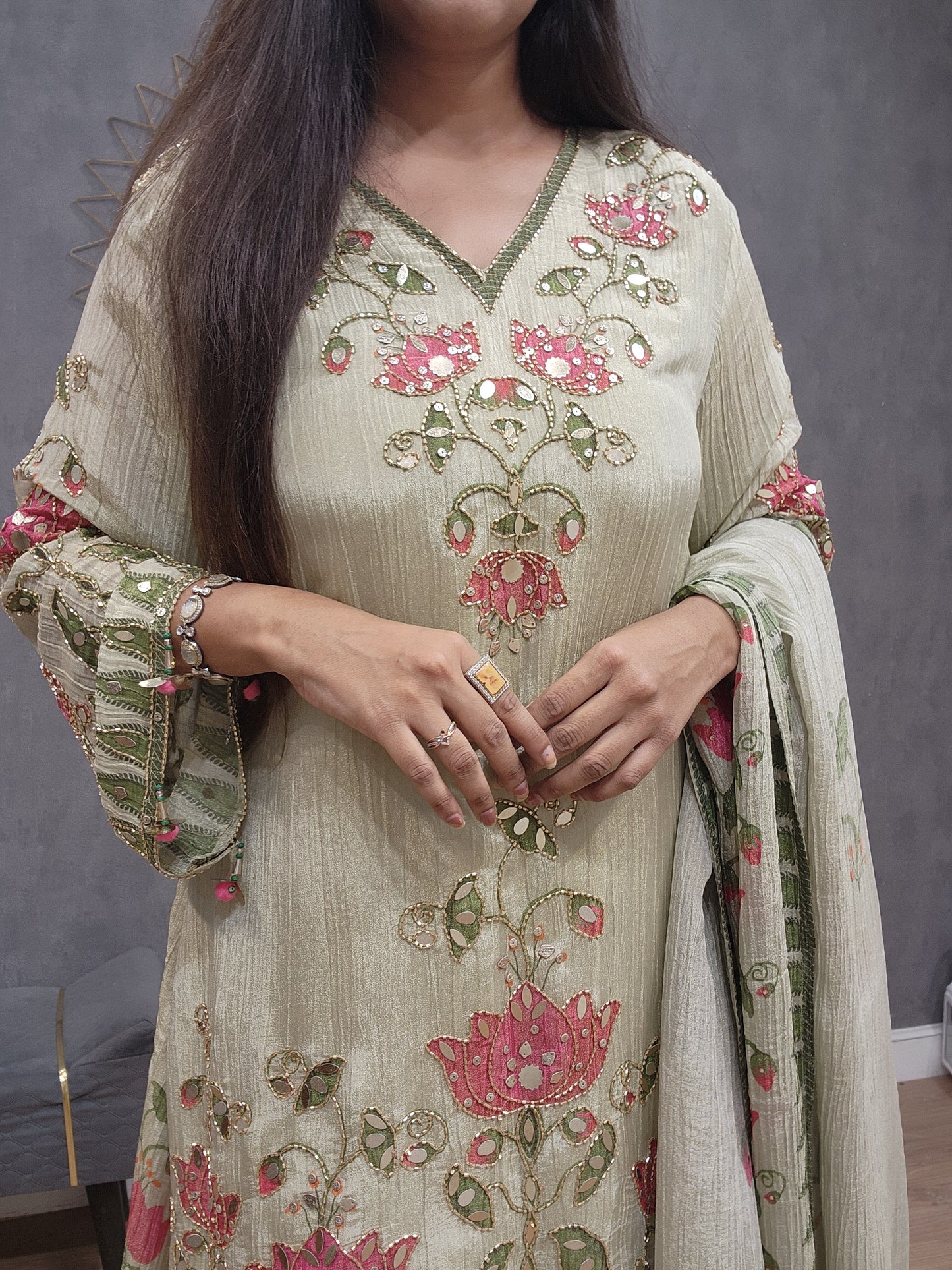 Royal Floral green sharara suit
