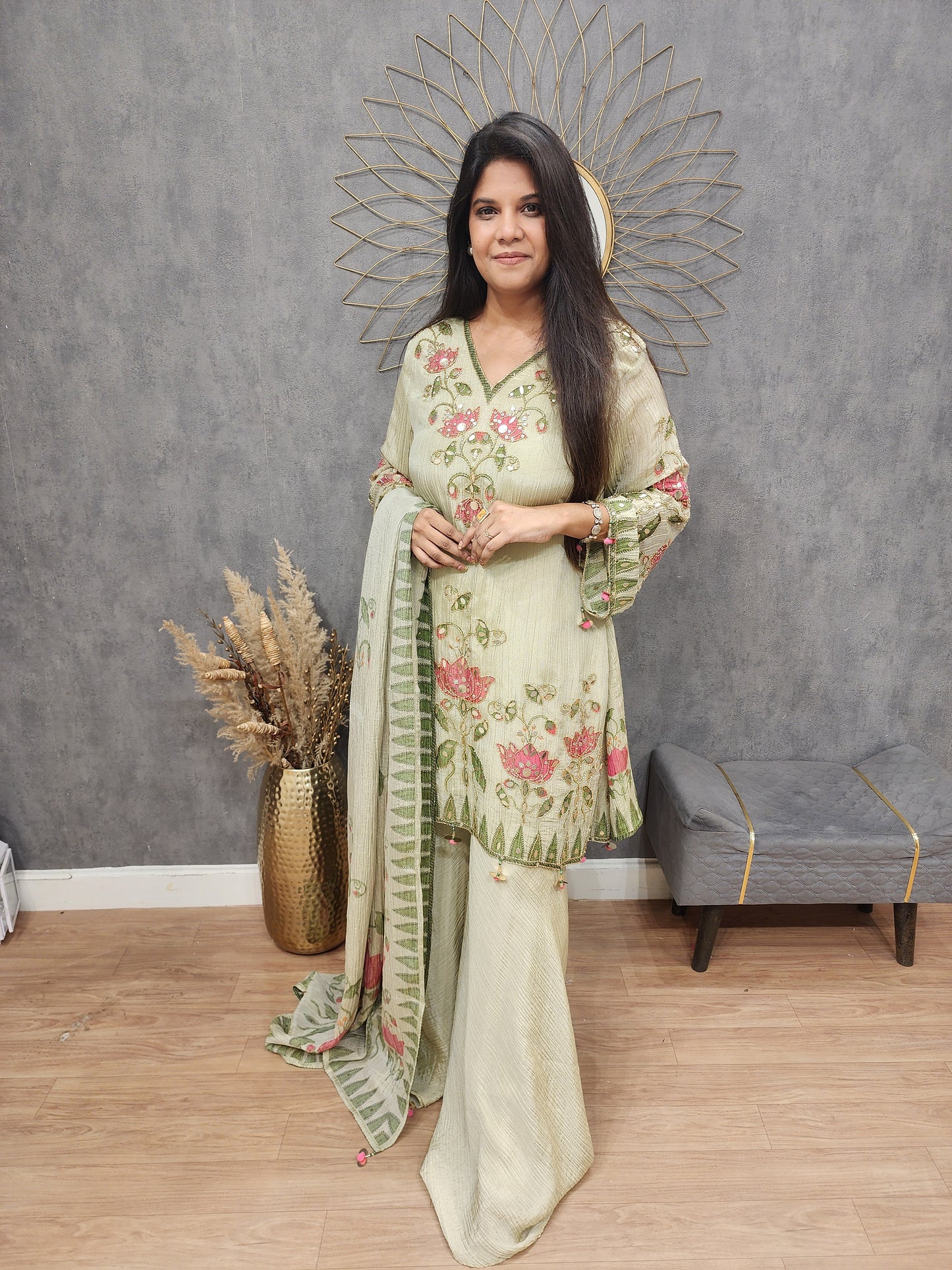 Royal Floral green sharara suit