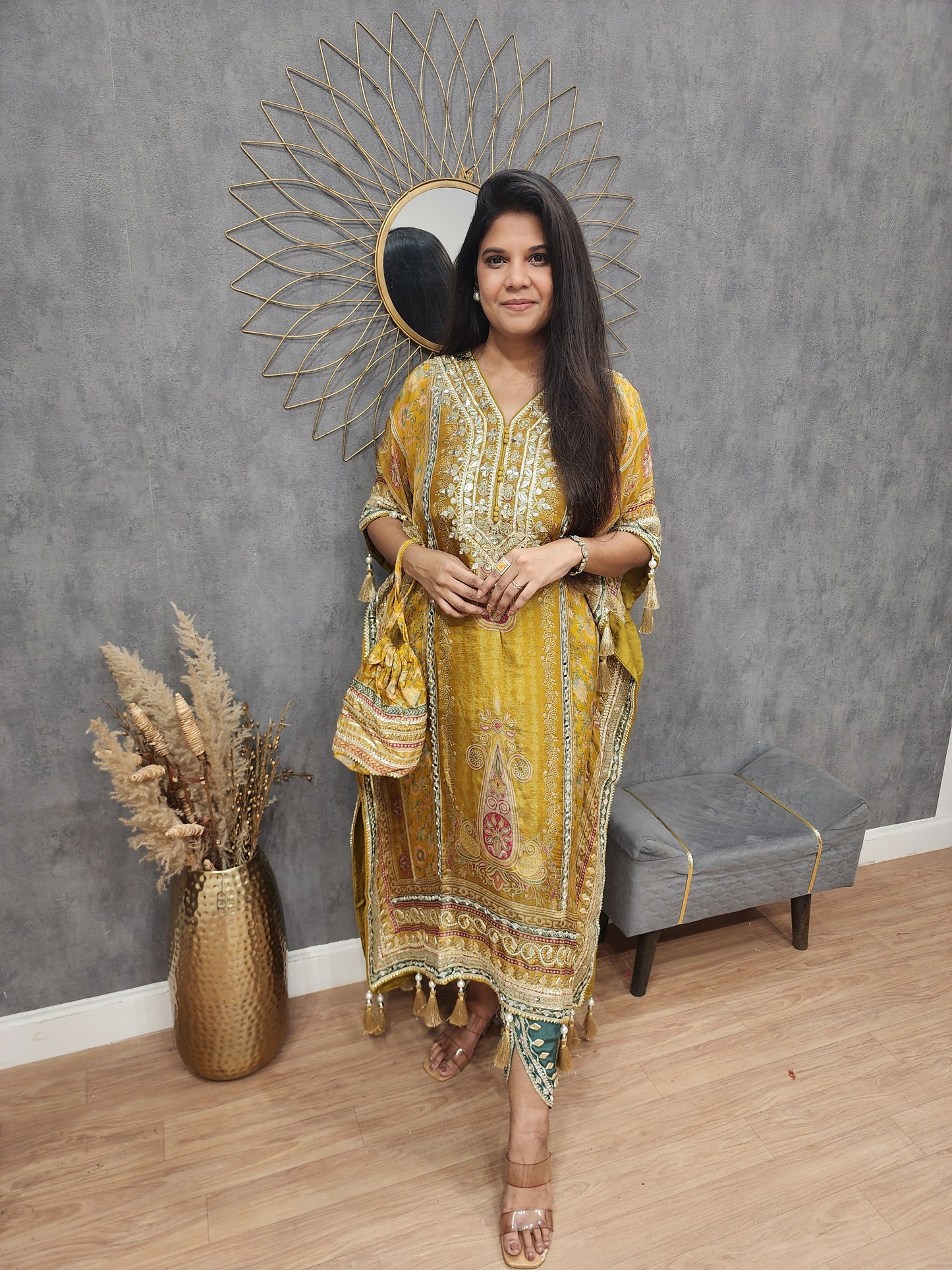 Sheesha digital print kaftan with tulip