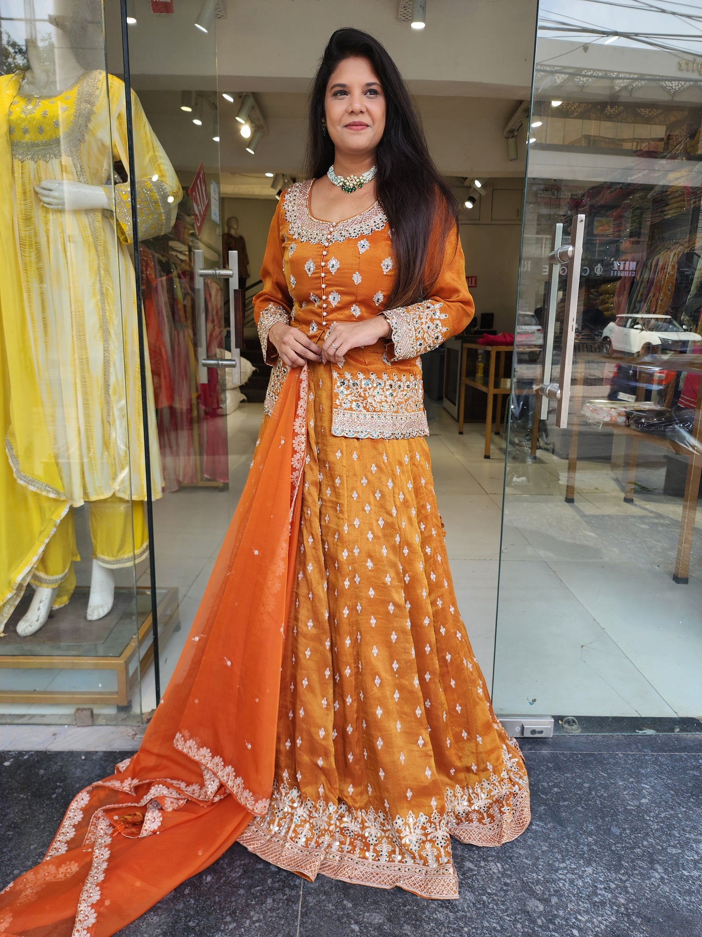 Jodha orange peplum indowestern dress