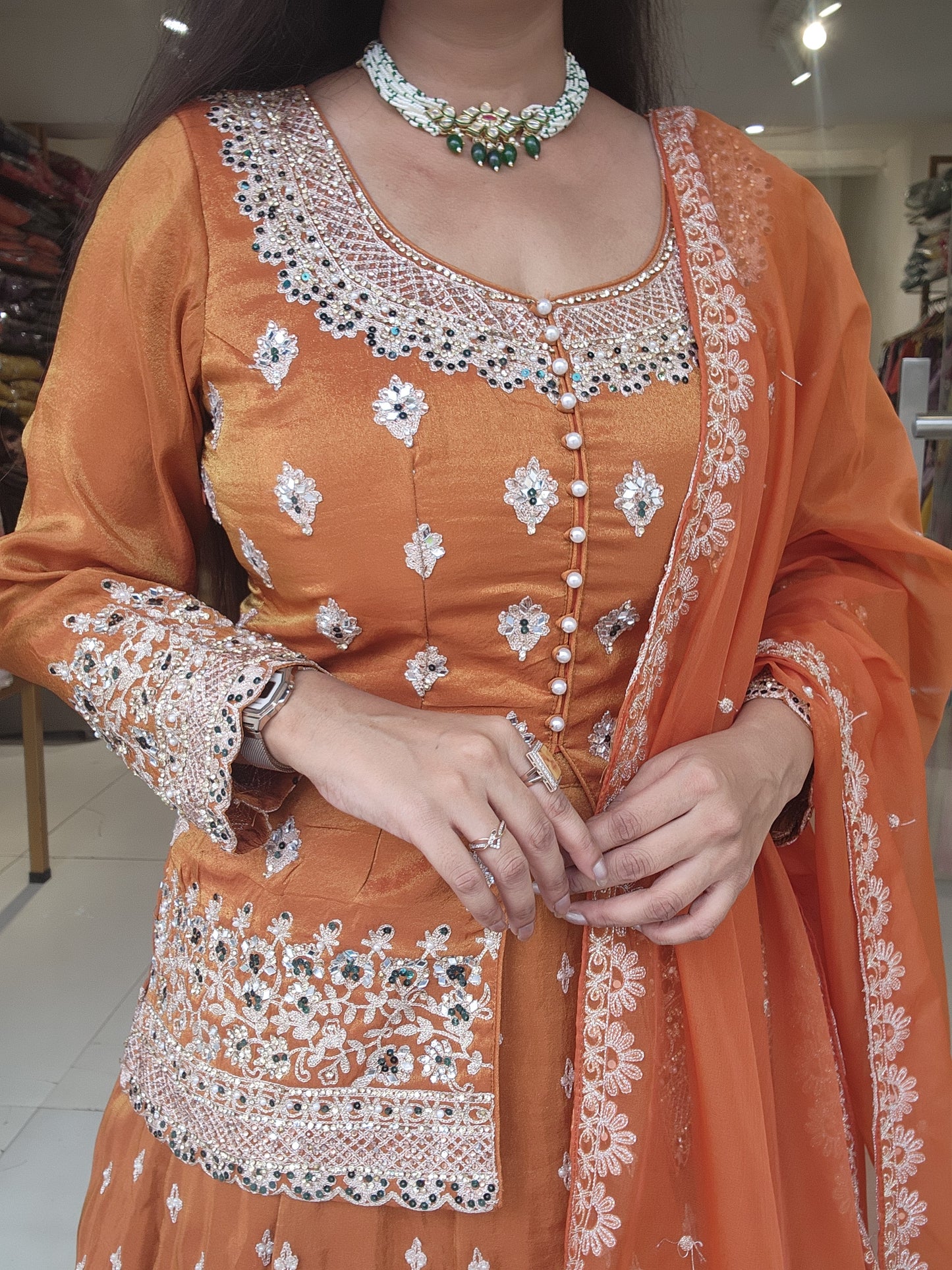 Jodha orange peplum indowestern dress