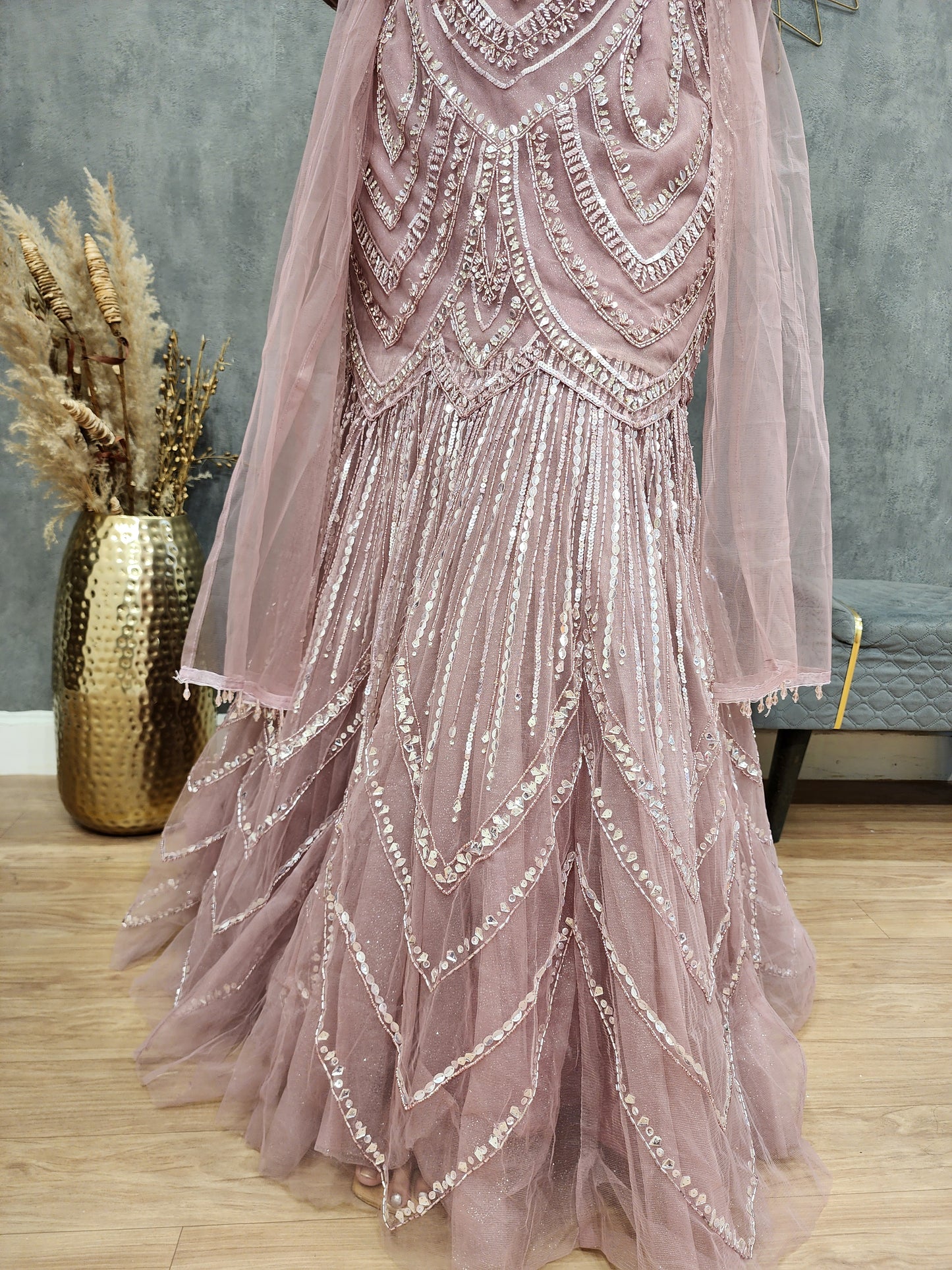 Nude pink fishcut lehenga set