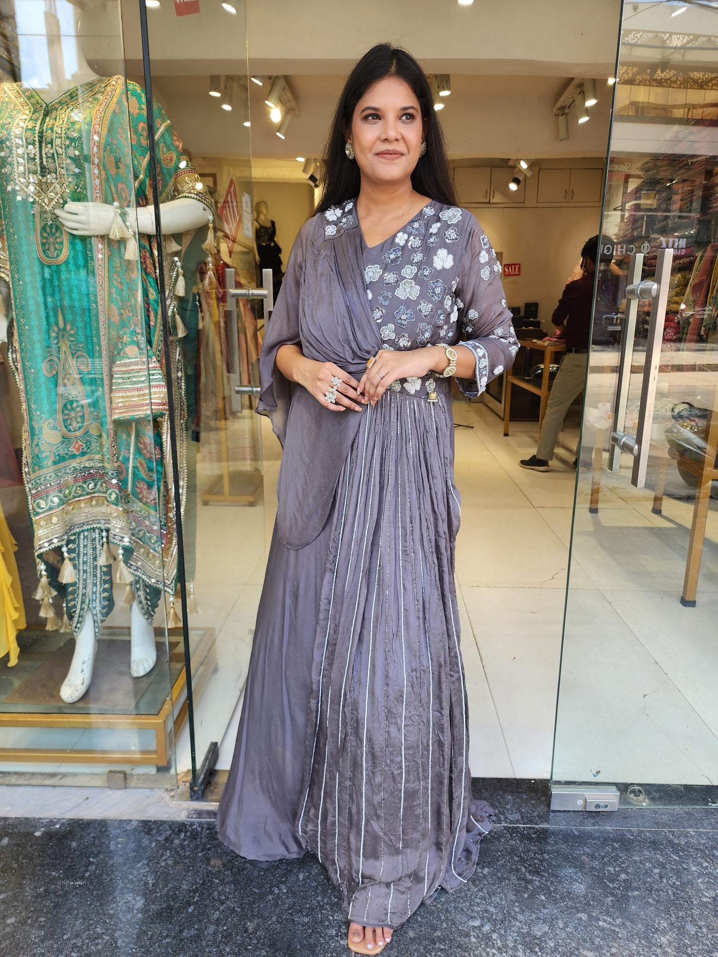 Metallick grey kaftan style maxi gown