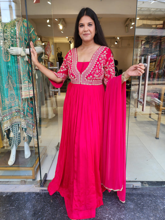Geet Hotpink Embroided maxi gown