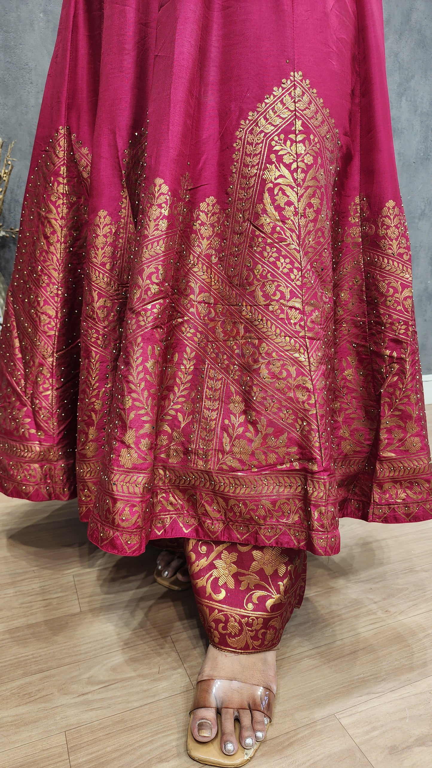 Rutba Pink anarkali weaving suit
