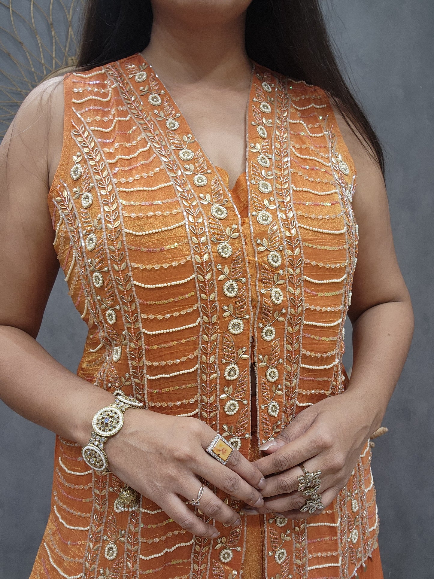 Rust orange Embellished o-ord set