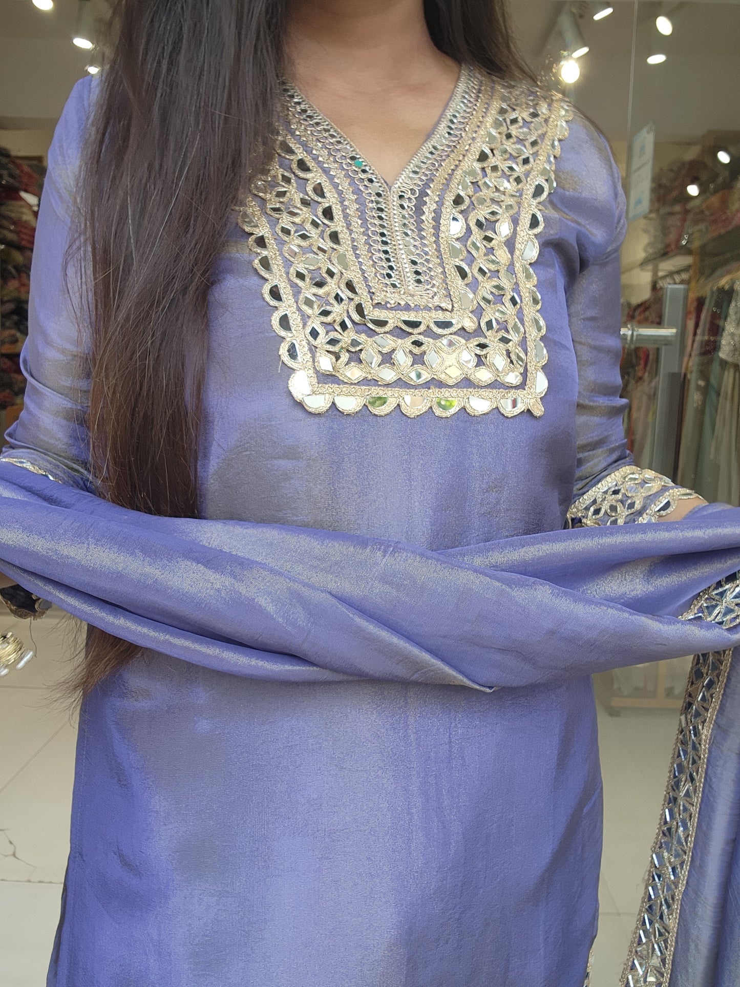 Lavender real mirror farshi salwar suit