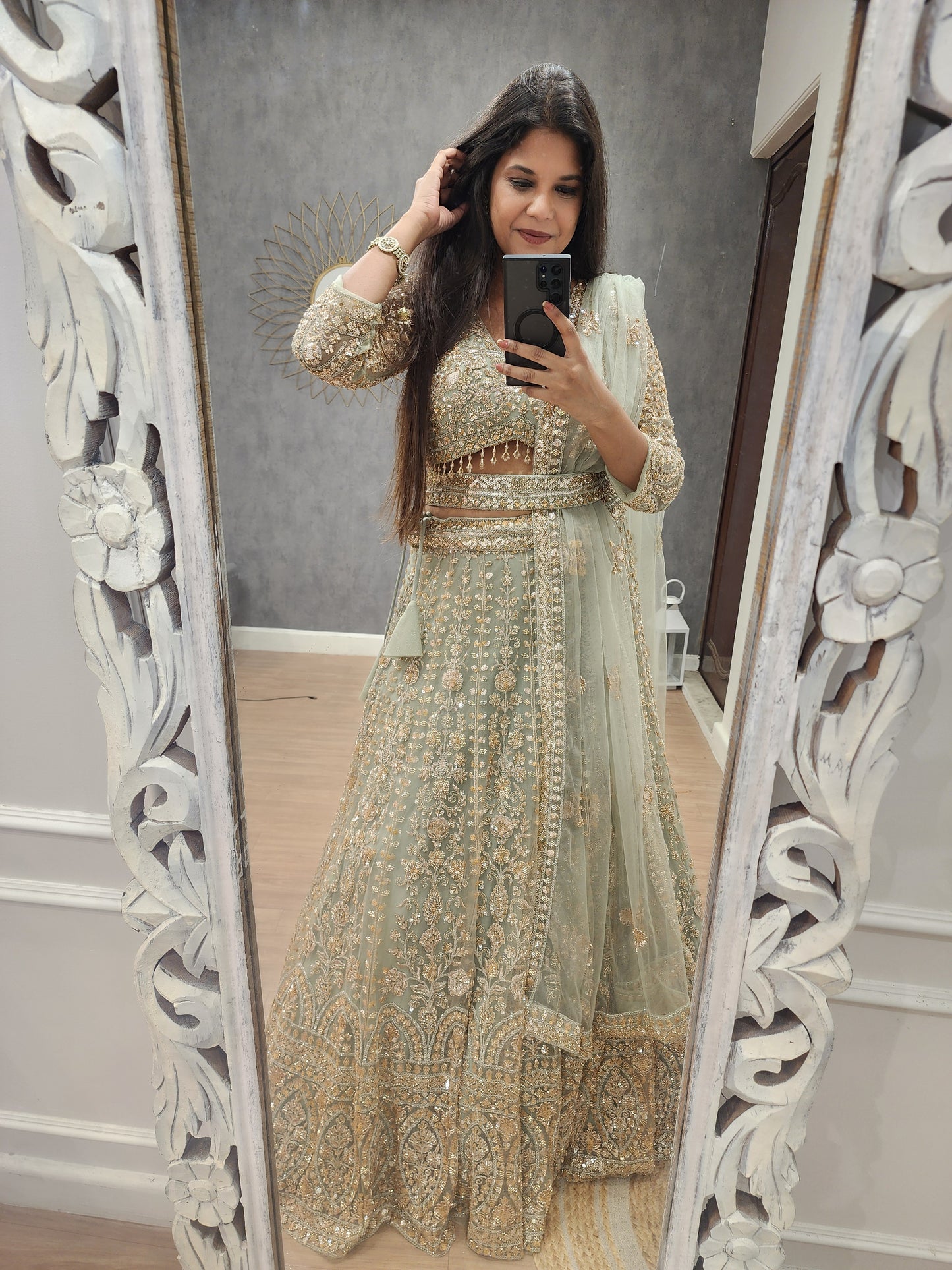 Zeenat mint green lehenga set