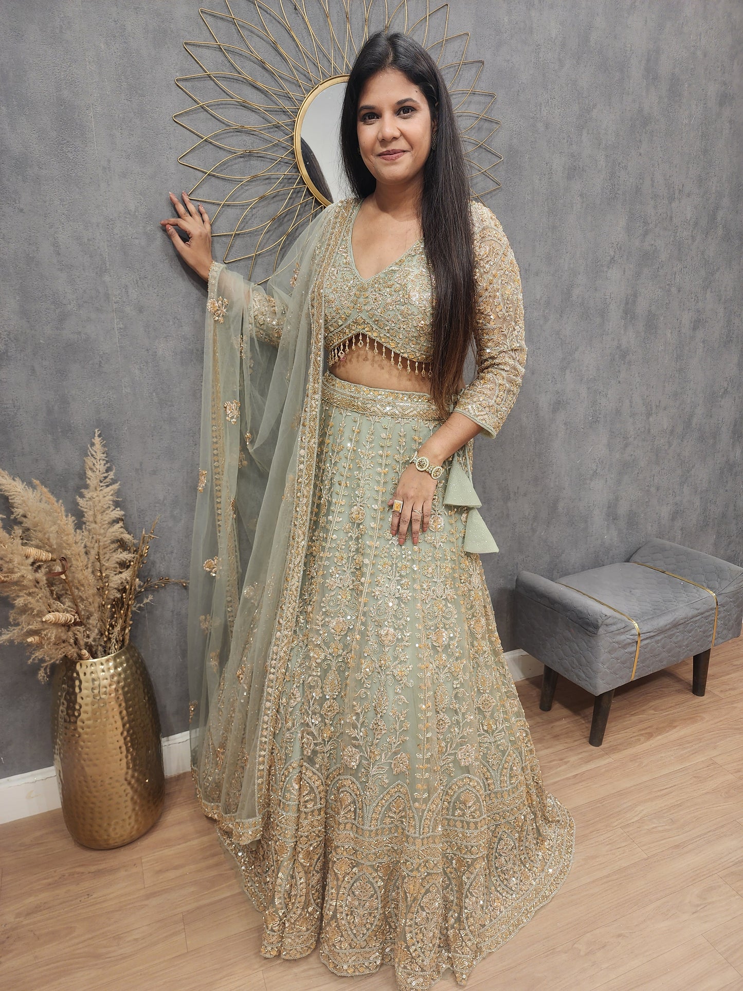 Zeenat mint green lehenga set